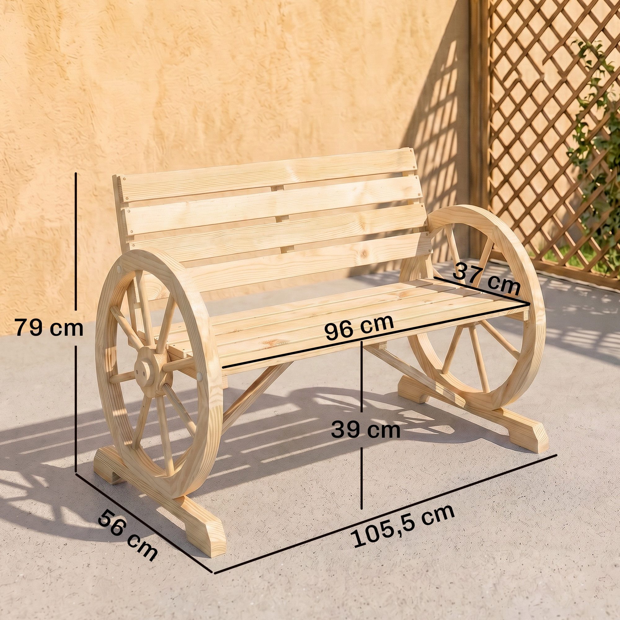 Outsunny Bank Gartenbank, wetterfest, mit Rücken und Armlehnen, Parkbank (Holzbank, 1-St., Sitzbank), bis 240 kg belastbar Tannenholz Naturholz 105,5 x 56 x 79 cm