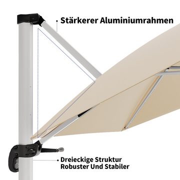 HOMALL Sonnenschirm Aluminium-Gartensonnenschirm mit Abdeckung, 360° drehbar, 300 cm