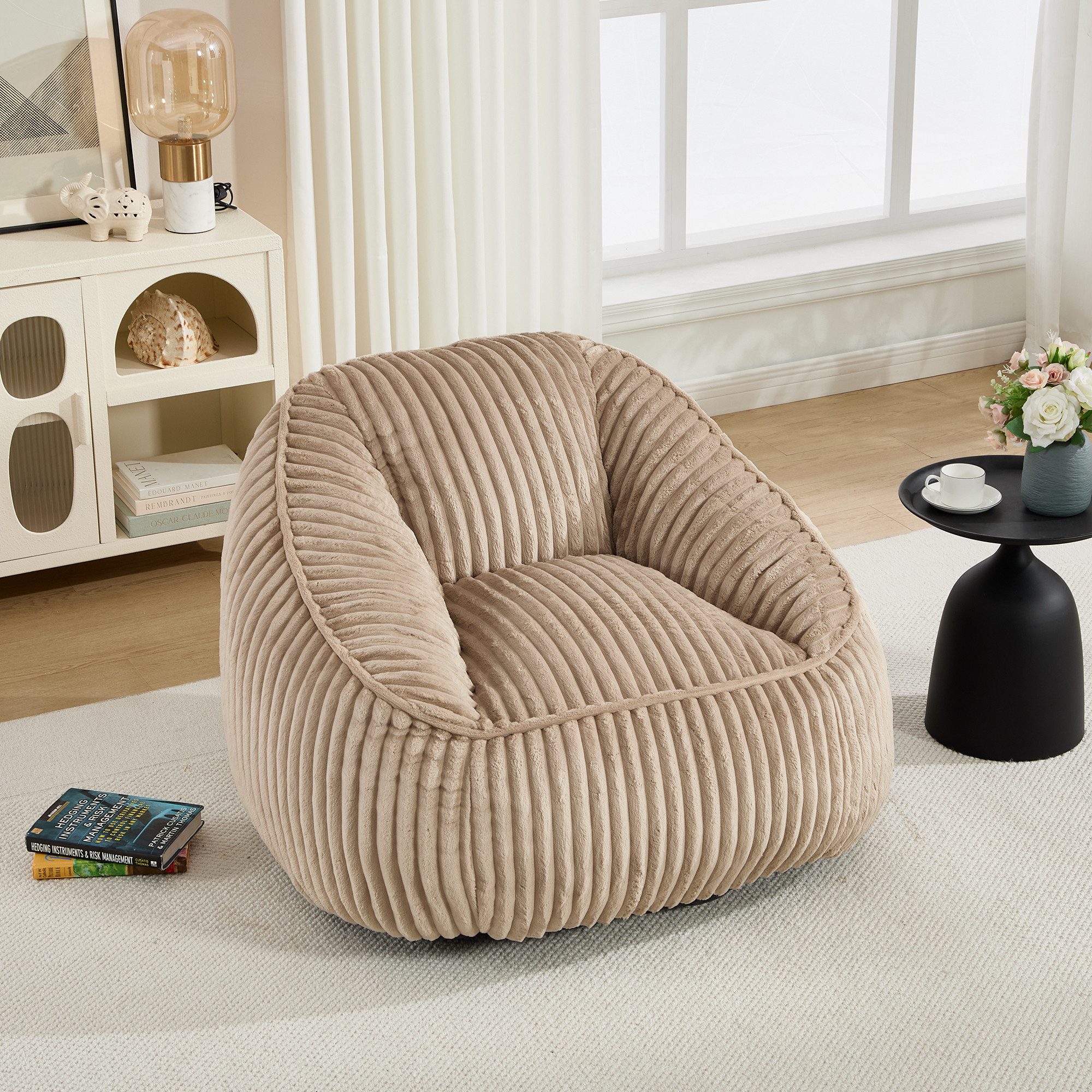 Odikalo Sitzsack Loungesofa Stuhl Memory-Schaumstofffüllung gestreifter Blasen-Plüsch (flauschig gemütlich gemütlicher Sofa für Wohnzimmer Wohnungen und Schlafsäle)