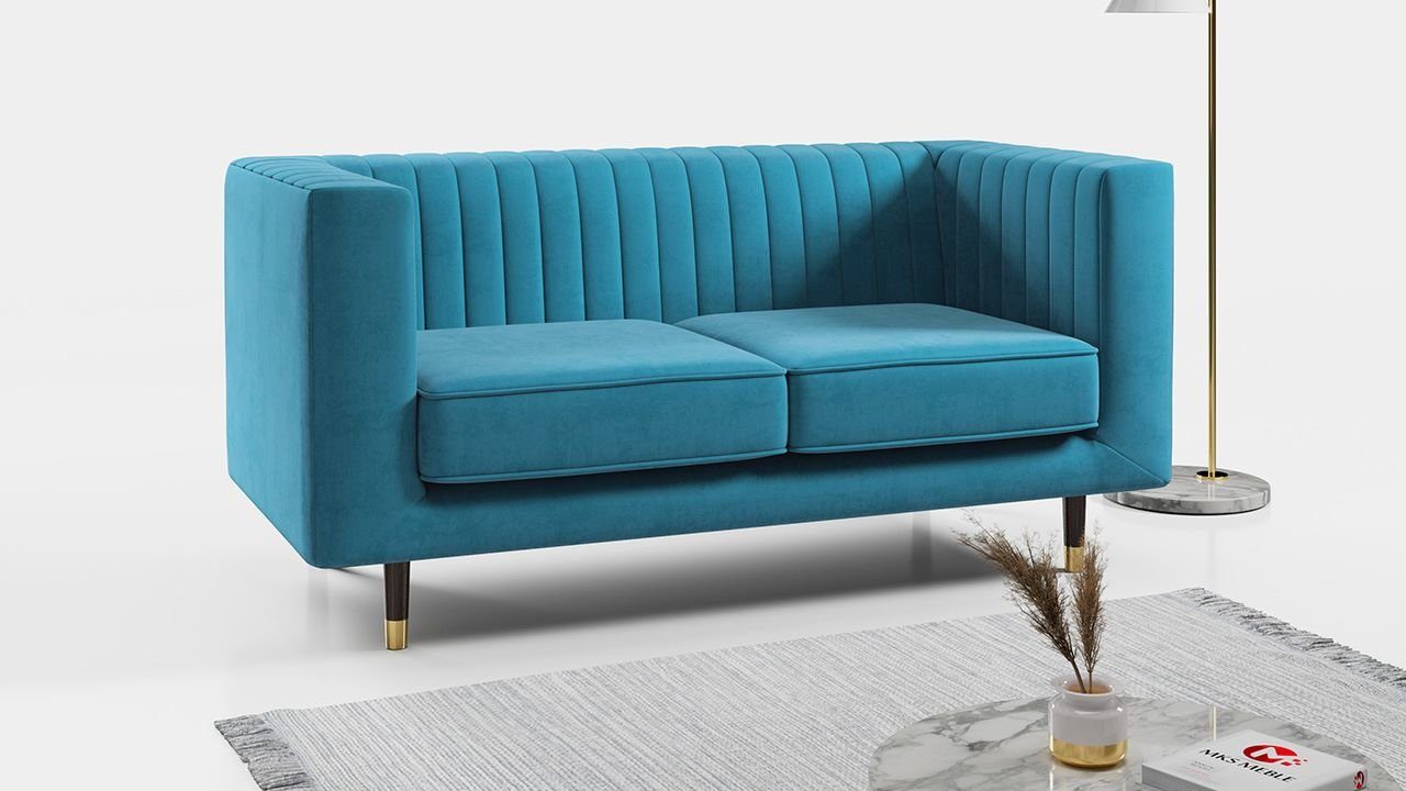 MKS MÖBEL Sofa ELMO 2, Ein freistehendes Zweisitzer-Sofa, Modern Stil, hohen Metallbeinen Hellblau Kronos