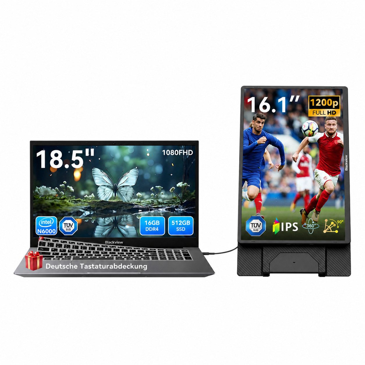 blackview 18.5" FHD IPS Acebook10 Intel 16GB+512GB Windows 11 Pro Notebook (Intel N6000 Intel Core N6000, 16 GB, 512 GB SSD, Windows 11 Pro, FHD+ IPS, Silikon-Tastaturschutz (deutsche Tastatur)
