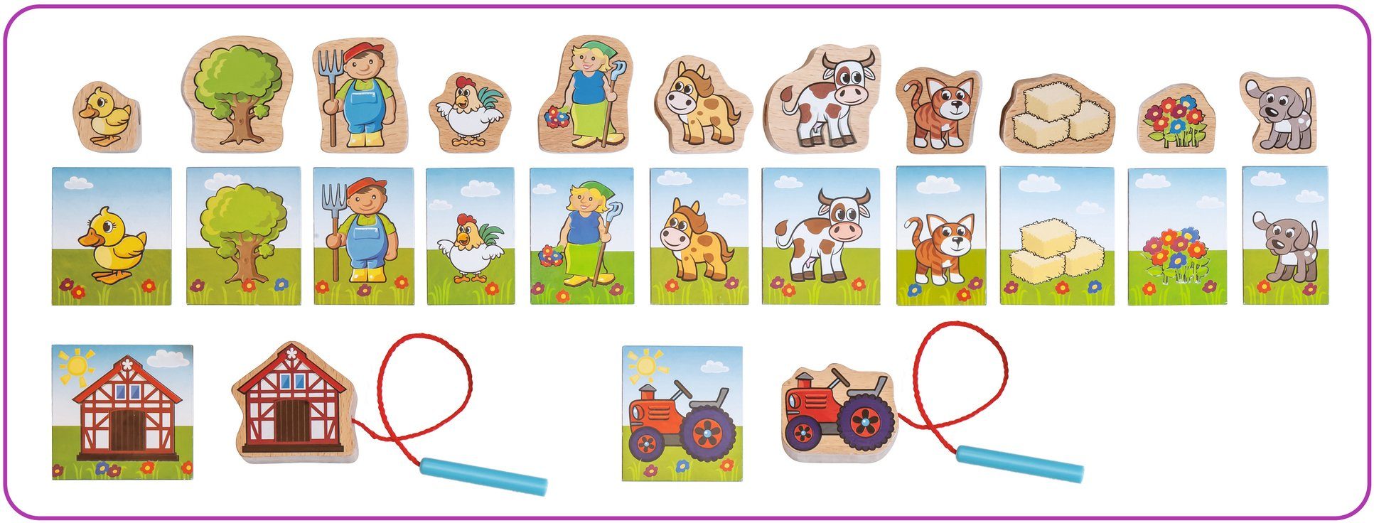 Eichhorn Spiel mit Bauernhof-Motiven, Fädelspiel