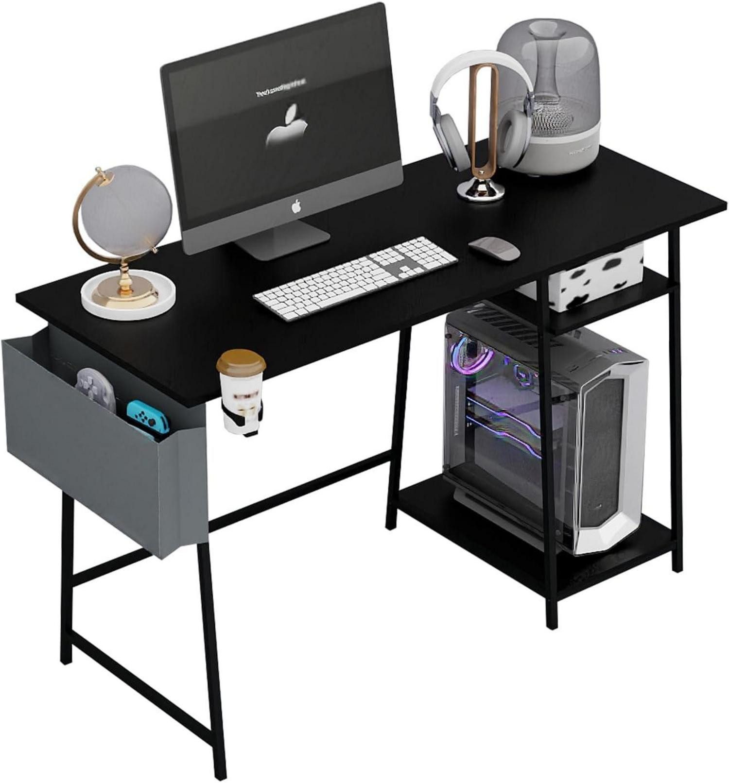 LuxusKollektion Computertisch Computertisch 115 cm Weiß mit Bücherregal Eck-Gaming-Schreibtisch