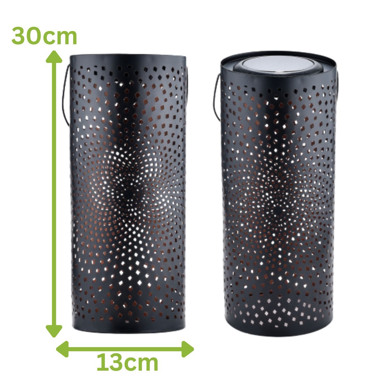 Marrakesch Orient & Mediterran Interior LED Solarleuchte Orientalische Solarlaterne Fava modern aus Metall in Schwarz 30 cm, LED fest integriert, Handarbeit