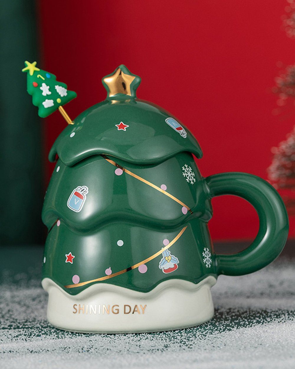 Dekorative Becher Weihnachtsbecher, Becher, Kaffeebecher, Weihnachtsgeschenke, Weihnachtsbecher mit Löffel grün