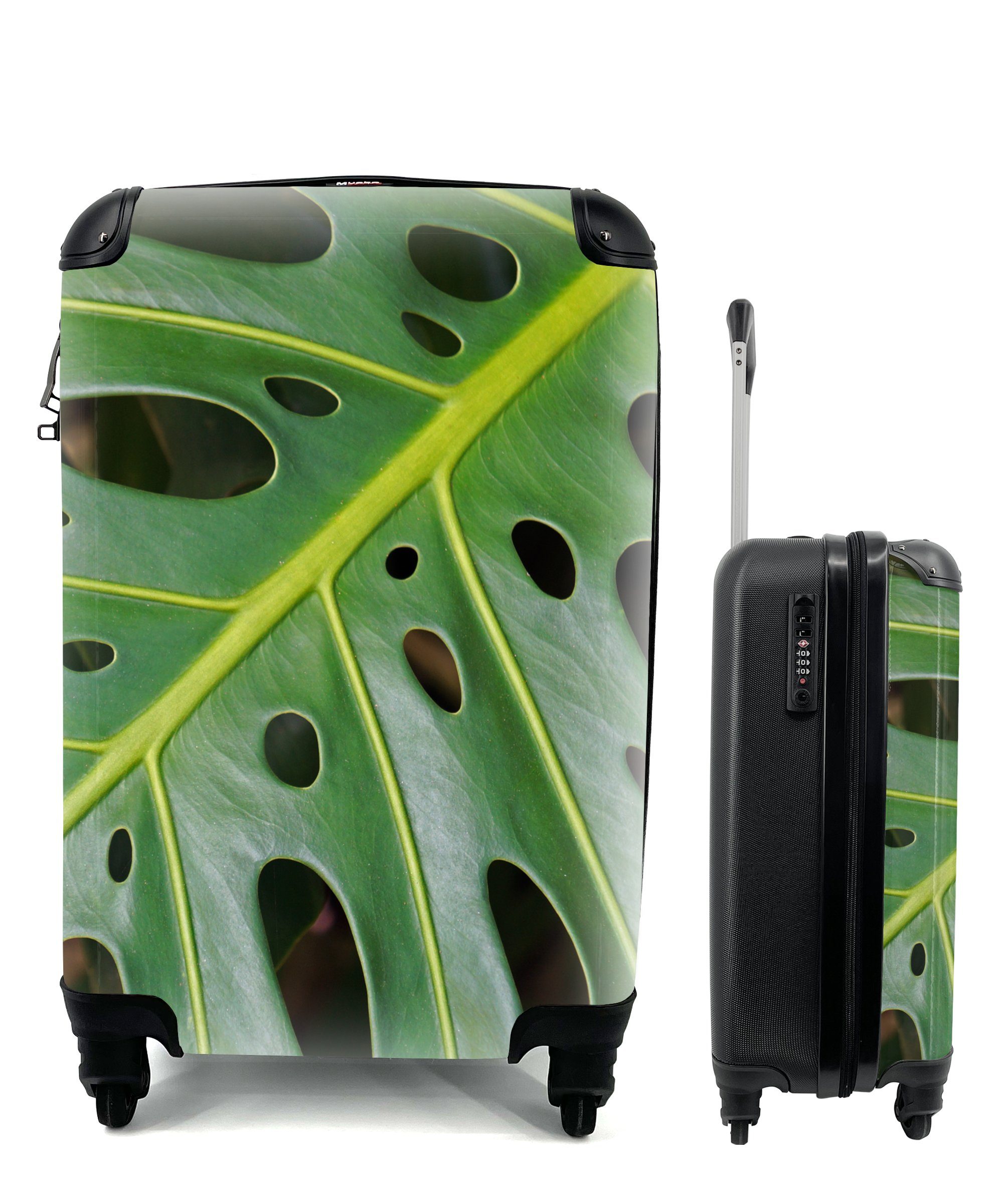Handgepäck Trolley, MuchoWow Ferien, Impression eines für Handgepäckkoffer Rollen, und Blattes, 4 rollen, Reisetasche Reisekoffer mit botanischen grünen