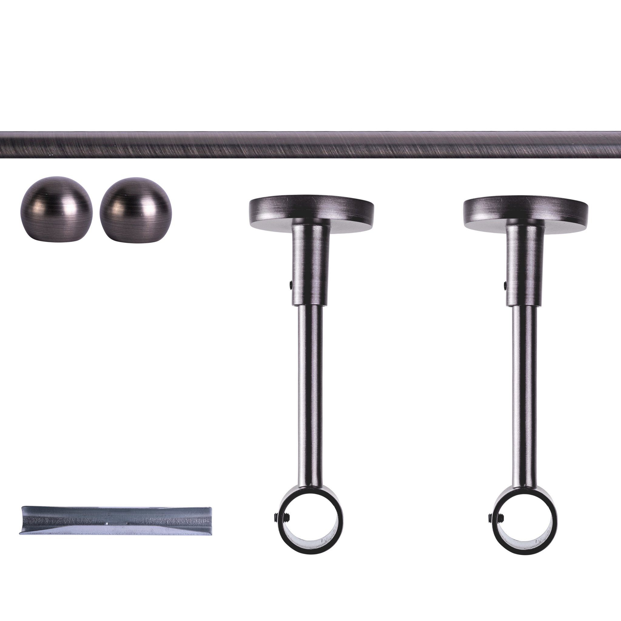 Victoria M. Gardinenstange Set, 1-läufig, 160 cm, anthrazit + Decke, Kugel-Ball, Ø 19 mm, 1-läufig, mit Bohren, verschraubt, Aluminium, Komplettset, ein- oder zweiläufig, Wand oder Deckenmontage