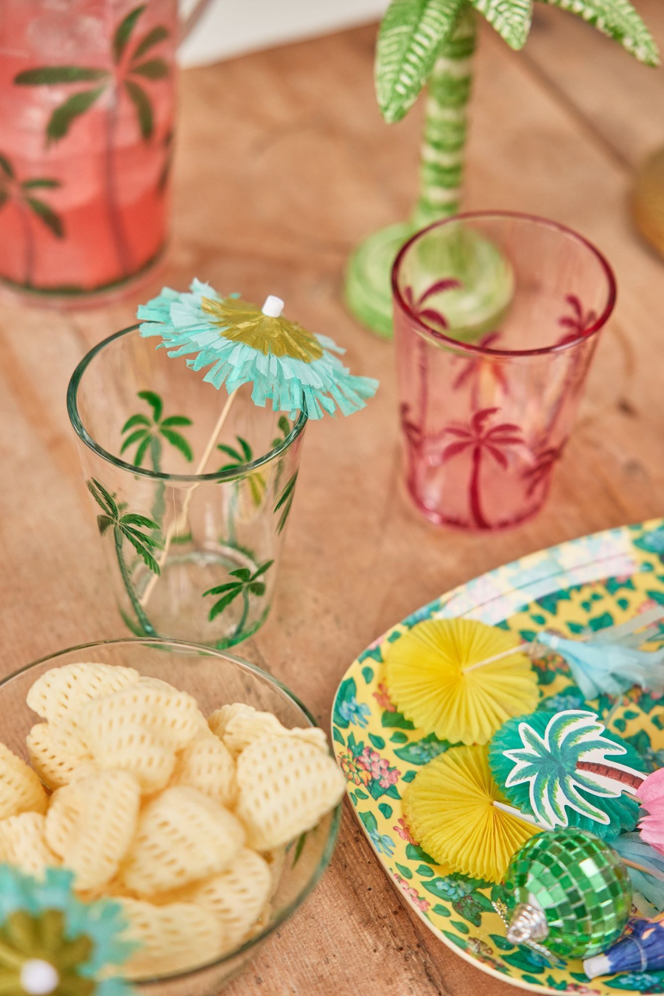 rice Tumbler-Glas Rice Schüssel Schale Acryl Palme Palm Tree Design Weiß