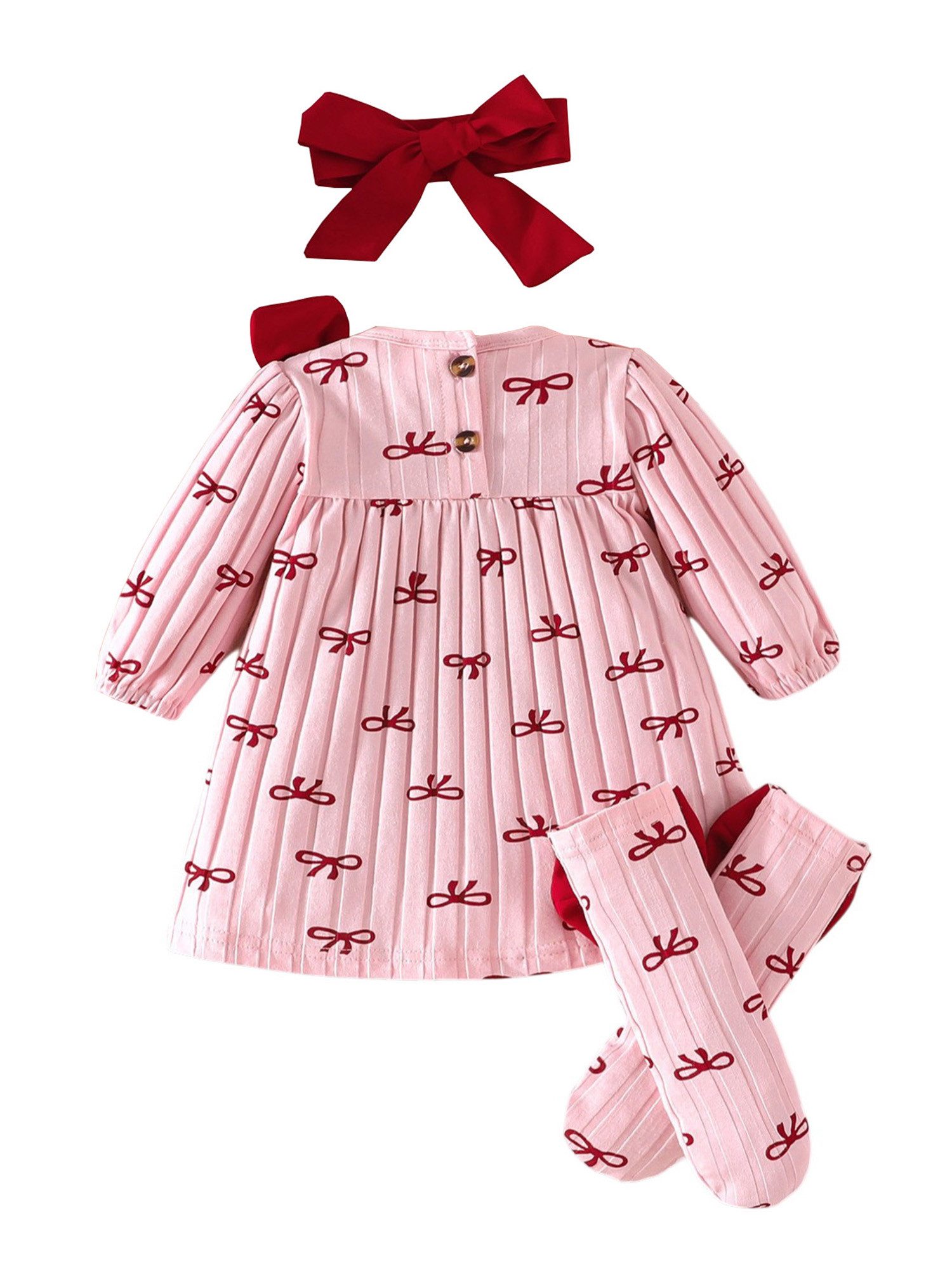 Lapastyle A-Linien-Kleid Set aus Baumwolle Strickkleid mit Aufdruck für Babys, Stirnband Socke (Set, 3-tlg) Frühling Sommer Mädchen Niedliches Outfit, für Partys, Fotoshootings