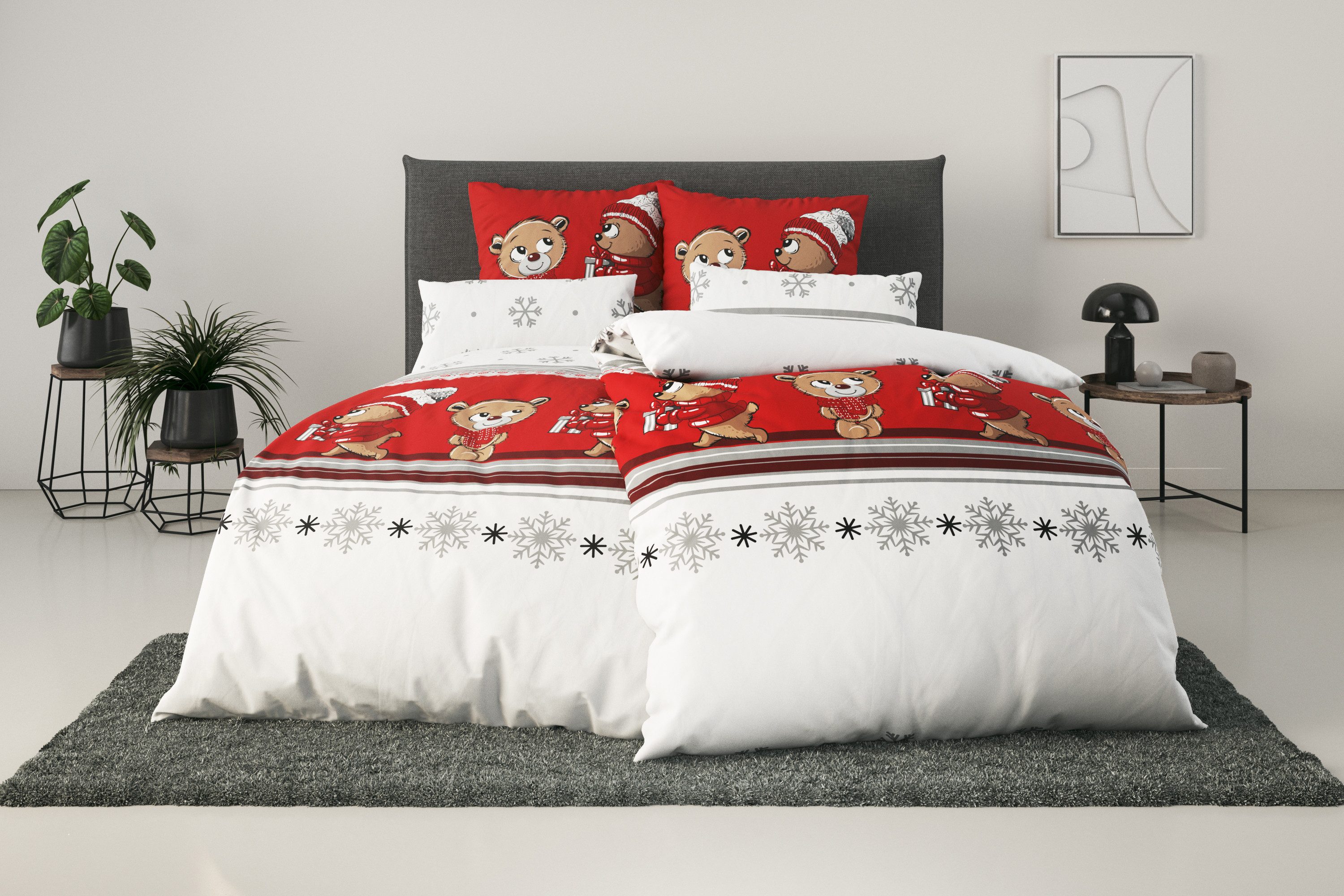 OTTO home Bettwäsche Janina in Gr. 135x200 oder 155x220 cm, Linon, 2 teilig, 100% Baumwolle, viele Winterdesigns: Patchwork, Schneemann, Eule, Bär