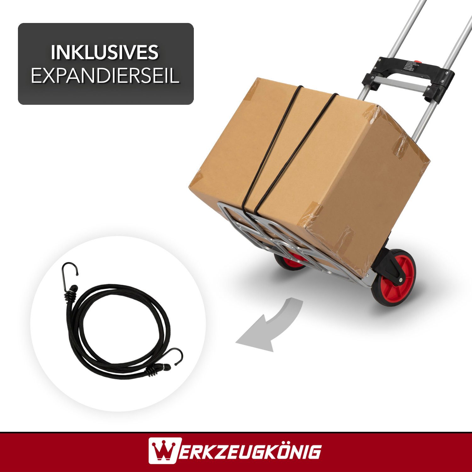 Werkzeugkönig Sackkarre Treppensteiger klappbar 120 kg, Griff ausziehbar bis 110 cm - flach zusammenklappbar