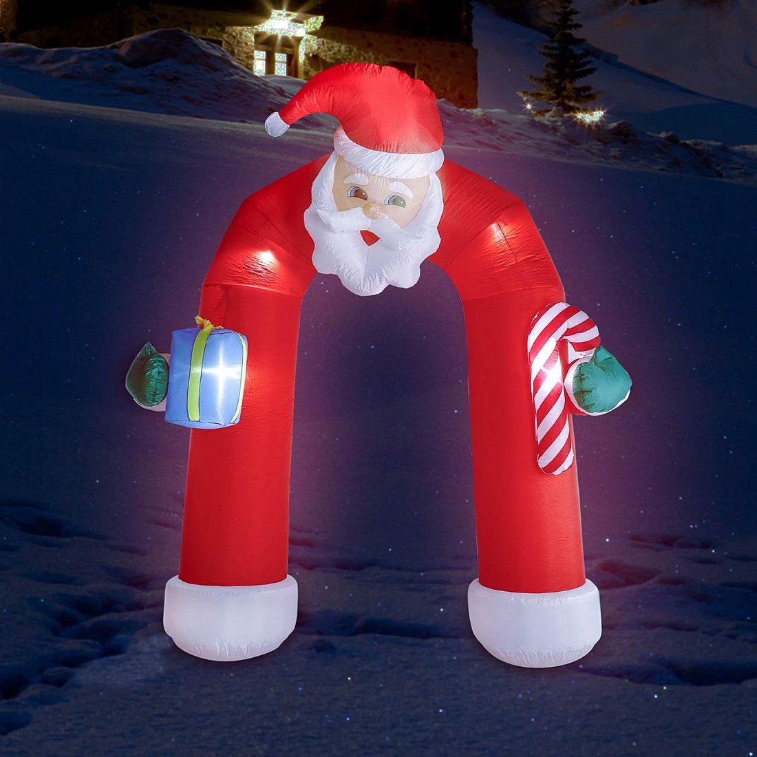 Bubble-Store Weihnachtsfigur aufblasbare Weihnachtsdeko (beweglicher Kopf nach rechts und links), Weihnachtsmann als Rundbogen mit Beleuchtung