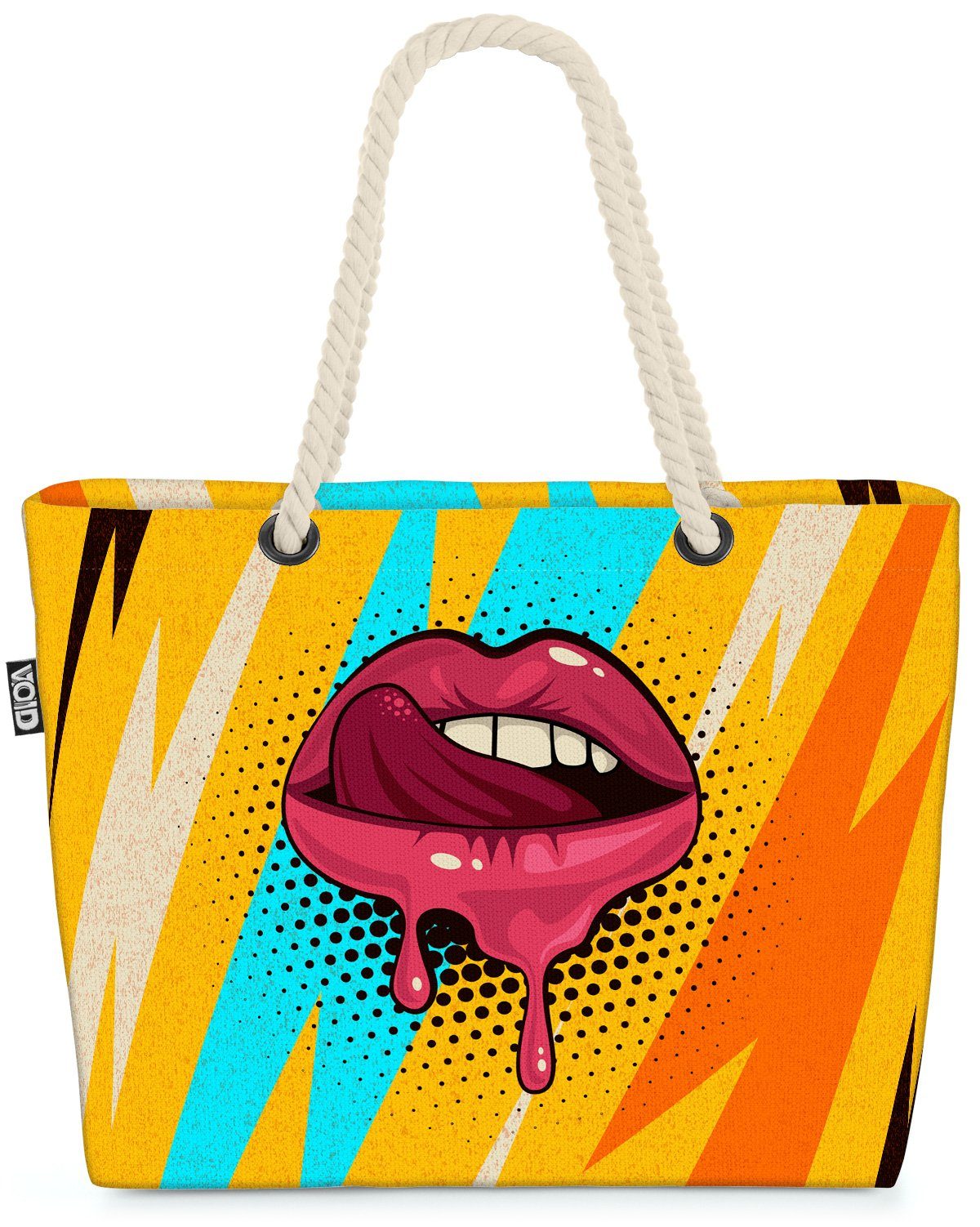 VOID Strandtasche (1-tlg), Pop Art Comic Kuss Retro Kunst Vi Mund Lippenstift Lippen Schmollmund