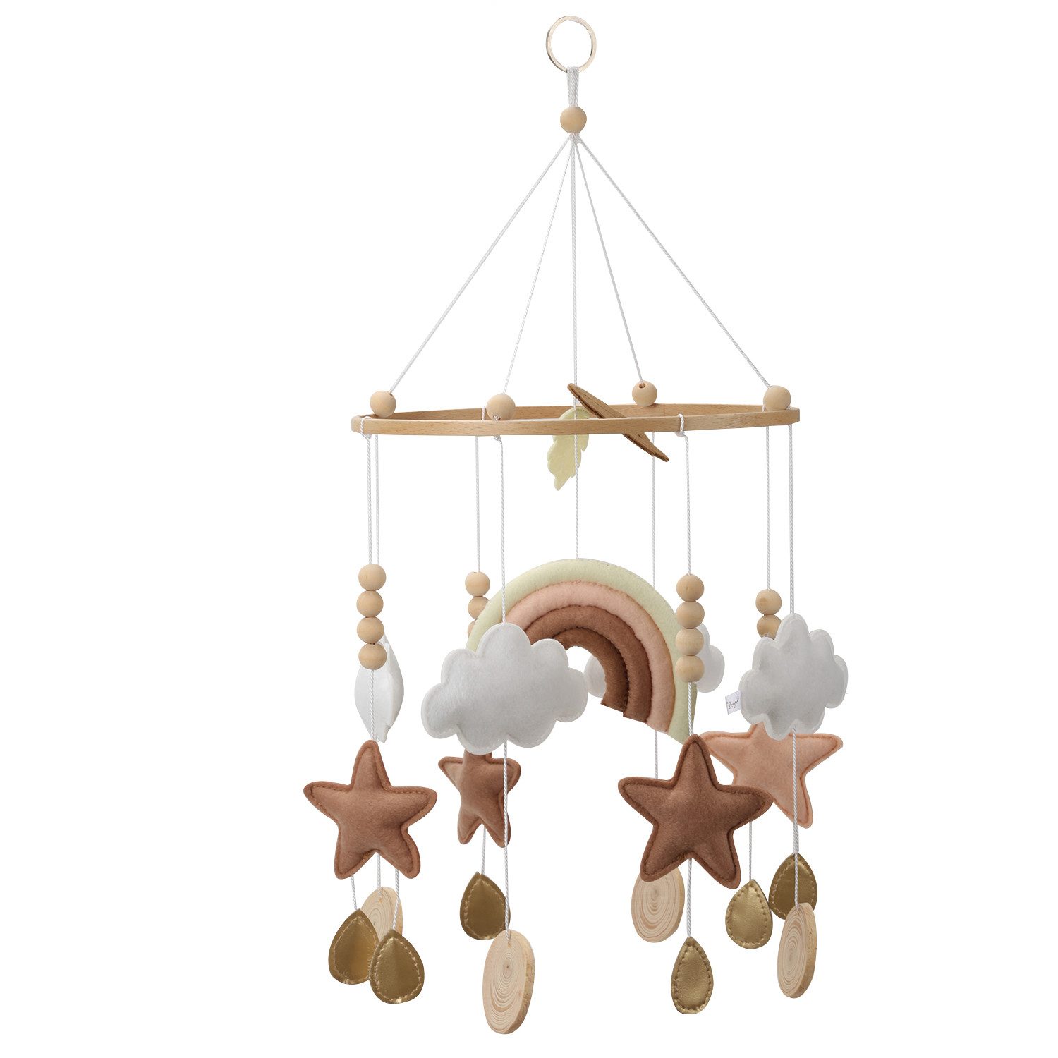 Zayno Mobile "Regenbogen" mit Himmelsmotiven in Naturfarben, (Set, 1-tlg., Hervorragendes Geschenk zur Geburt), Unterstützt das Einschlafen deines Babys.