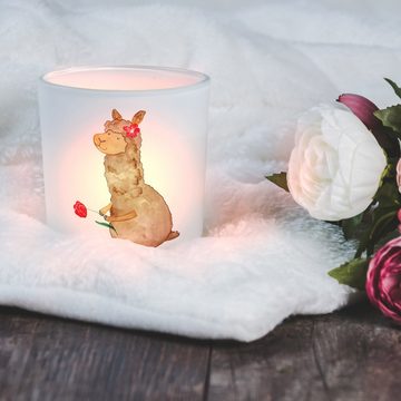 Mr. & Mrs. Panda Windlicht Alpaka Blume - Transparent - Geschenk, Windlicht Glas, Teelichtglas, (1 St), Hochwertiges Material
