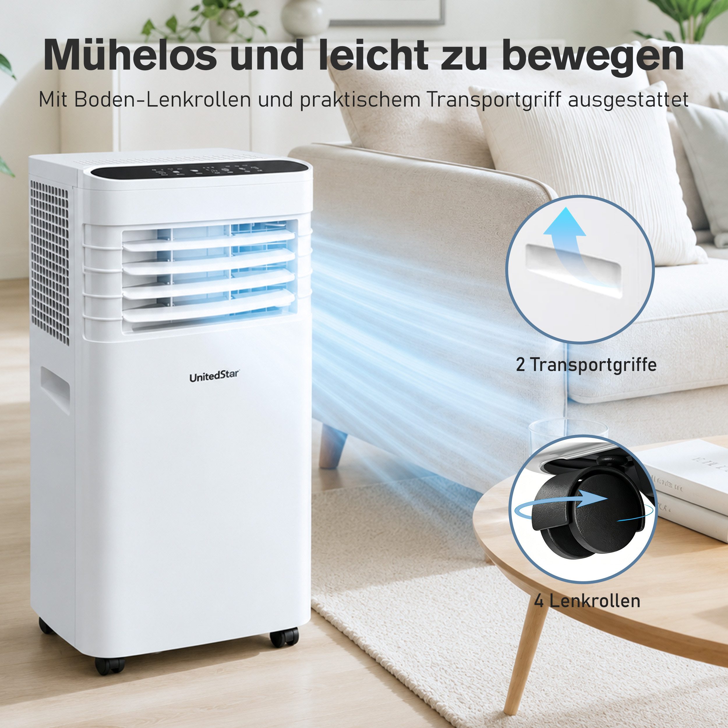 Vankel 3-in-1-Klimagerät 7000 BTU, Mobile Klimaanlage mit Schlafmodus und Fernbedienung, Angenehme Kühle für Schlafzimmer, Wohnzimmer und Homeoffice
