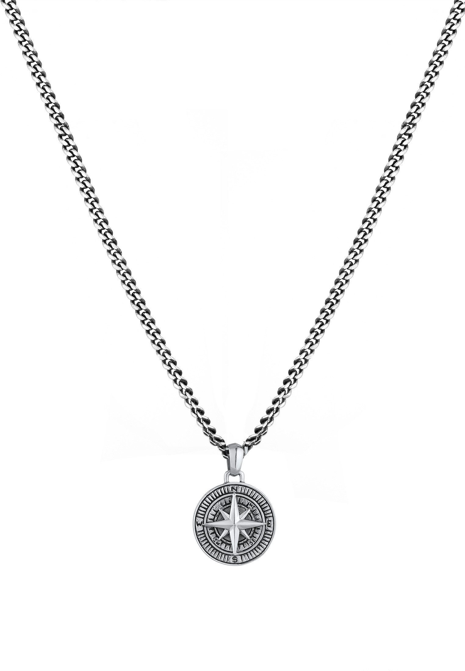 Kuzzoi Kette mit Anhänger Herren Panzerkette Kompass Maritim 925er Silber, günstig online kaufen