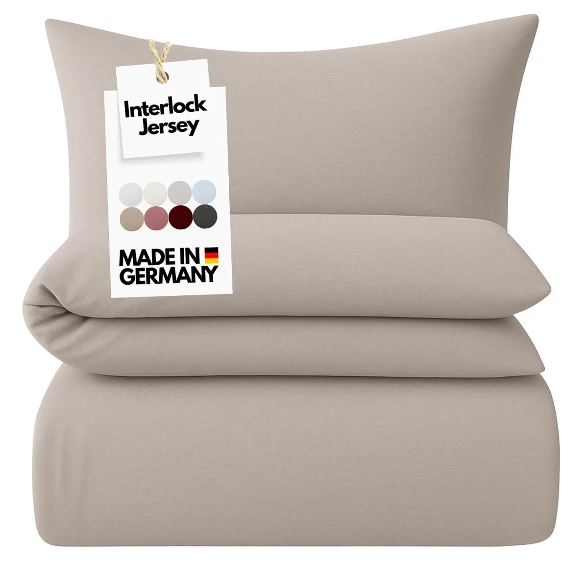 Carpe Sonno Bettwäsche Jersey 135x200 155x220 Bettbezug Einfarbig Baumwolle MADE IN GERMANY, Mako-Interlock-Jersey, 2 teilig, Premium Bettwaren Ganzjahres-Bettzeug pflegeleicht Braun 135 x 200
