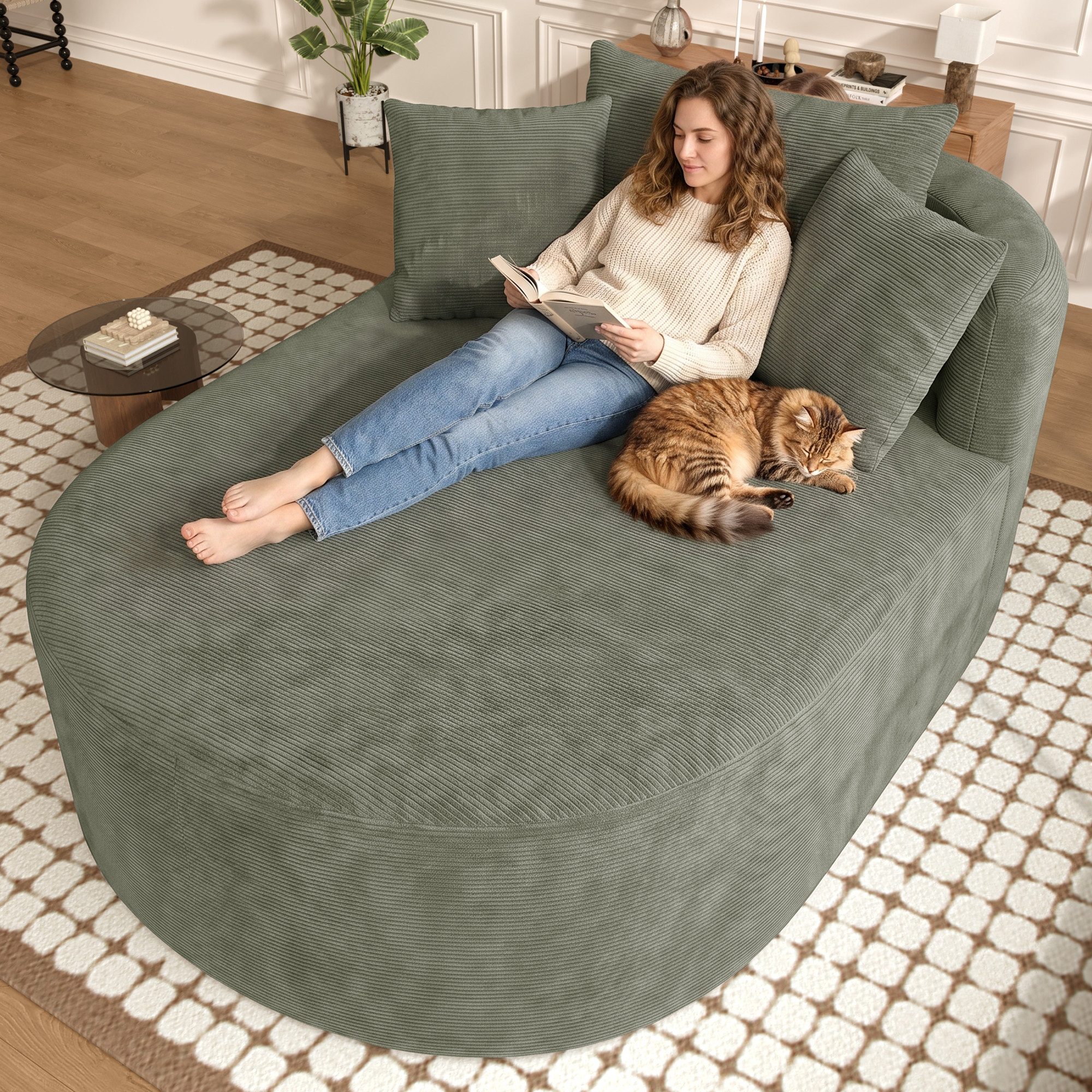 Merax Schlafsofa mit Schlaffunktion, Ovaler Relaxsessel multifunktionales Sofa, für Wohnzimmer und Schlafzimmer 1 Teile, Boneless Couch, XXL-Sessel mit Schaumstoffpolsterung, 170x112,5x83cm