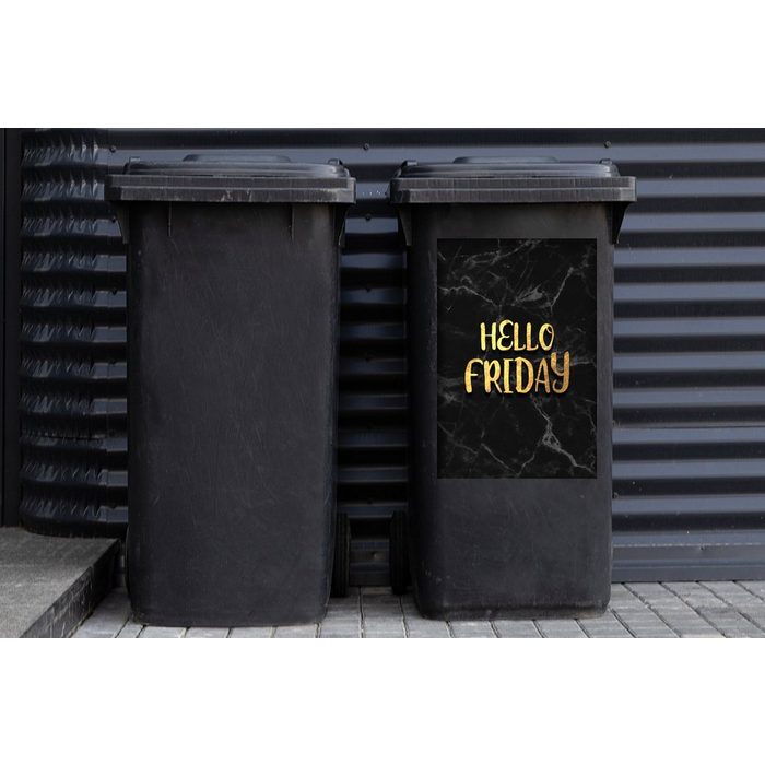 MuchoWow Wandsticker Zitat - Kalender - Freitag - Gold (1 St) Mülleimer-aufkleber Mülltonne Sticker Container Abfalbehälter QR11027