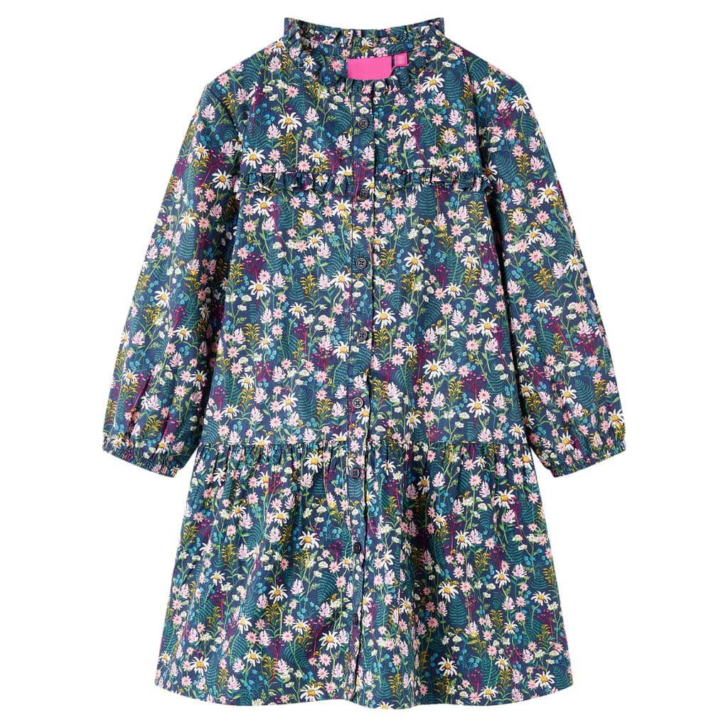 Druckkleid Kinderkleid mit Langen Ärmeln Dunkelblau 128