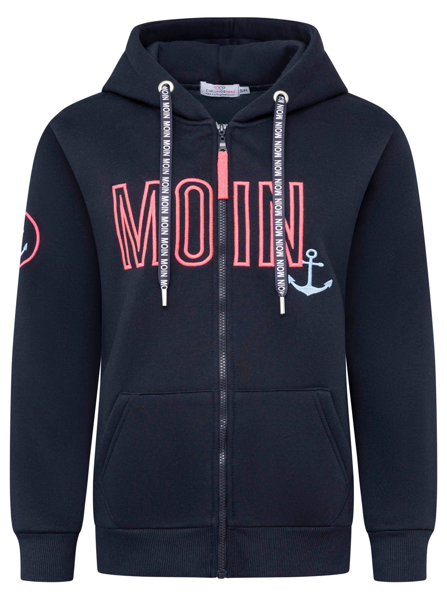 Zwillingsherz Kapuzensweatjacke "Maritim" mit gesticktem MOIN und Anker Log günstig online kaufen