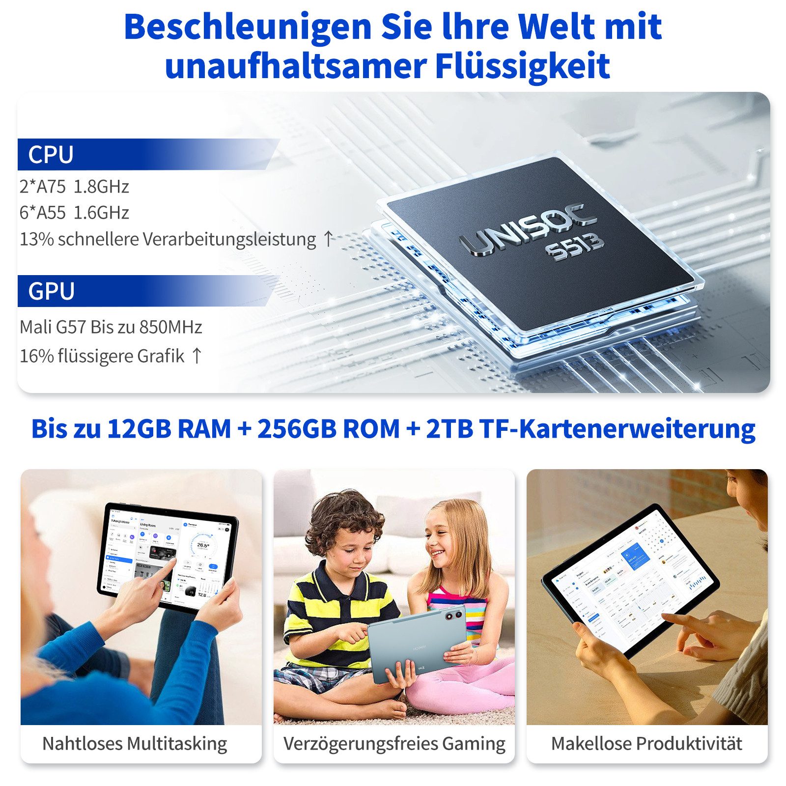 HOTWAV Pad 13 Pro Tablet mit tastatur+ Maus + Stylus, Android Tablet (10,1 Zoll 120Hz Display", 256 GB, Android 16, 2.4G+5G WLAN GMS, Tablets PC 2.4G+5G WLAN GMS/ WidevineL1/ 3.5mm Audio/GPS/Face ID/OTG)