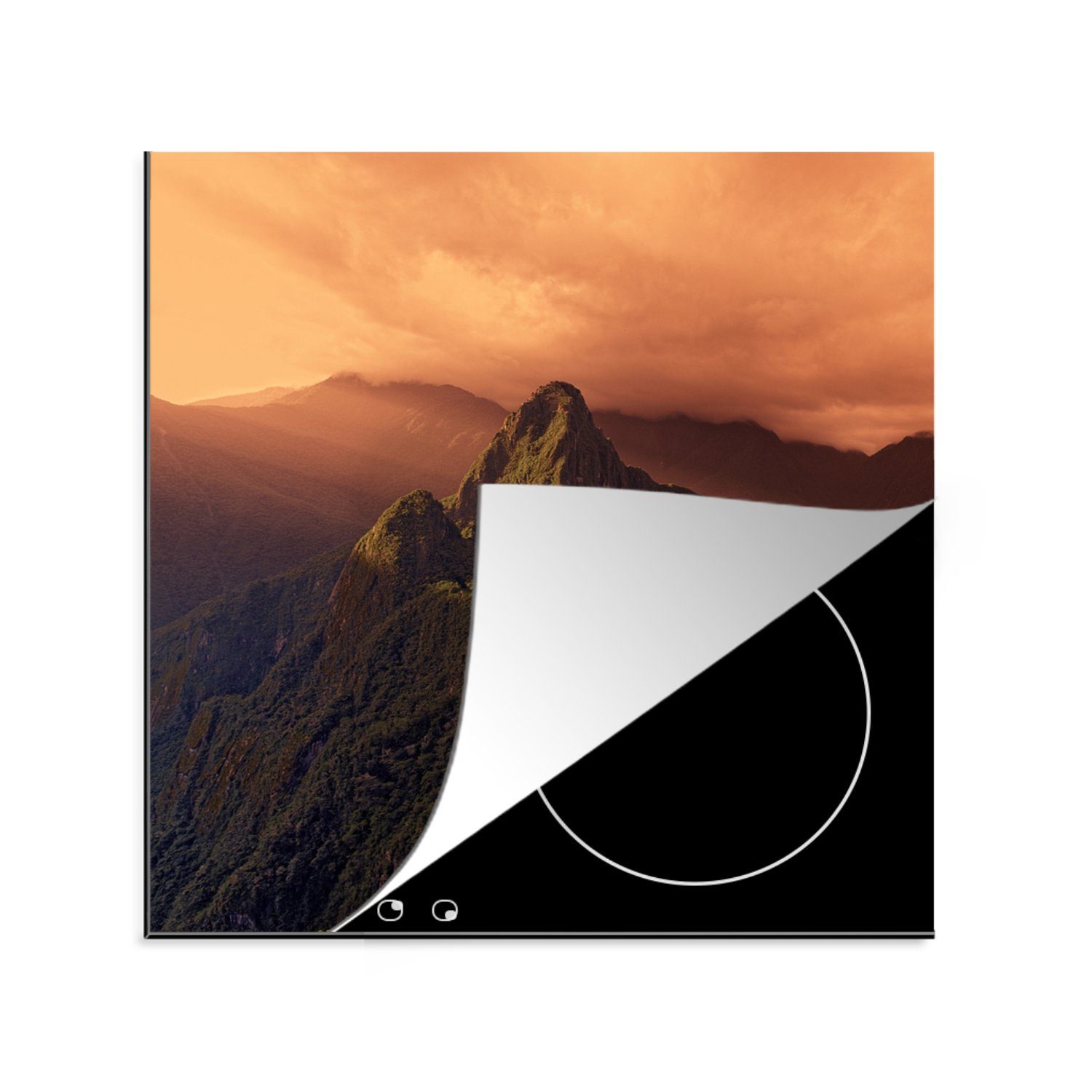 MuchoWow Herdblende-/Abdeckplatte Peru - Machu Picchu - Sonnenuntergang, Vinyl, (1 tlg), 78x78 cm, Ceranfeldabdeckung, Arbeitsplatte für küche