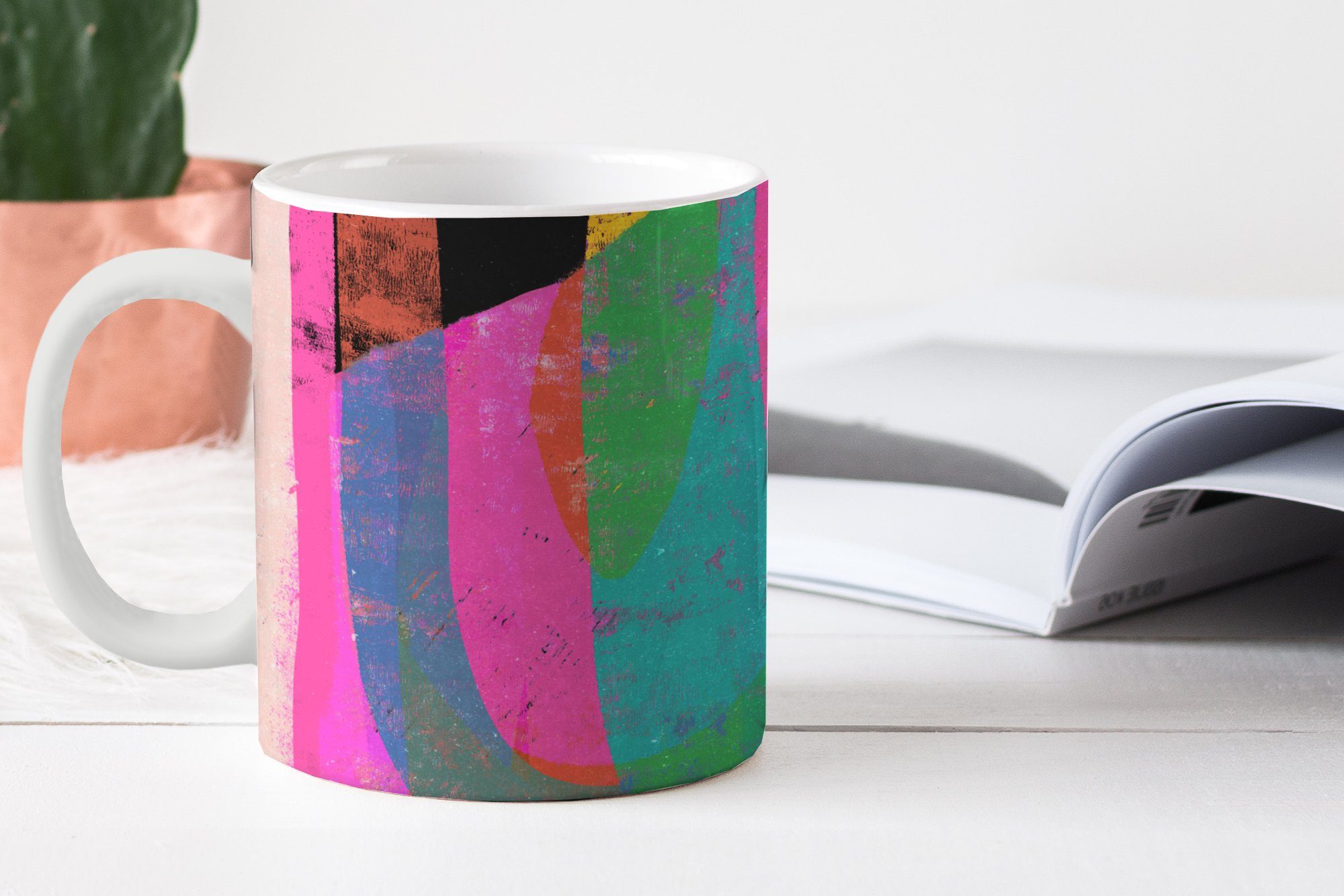 MuchoWow Tasse Abstrakt - Farben Rosa Grün Kunst, Keramik, Becher, - - Teetasse, Kaffeetassen, Geschenk Teetasse, 