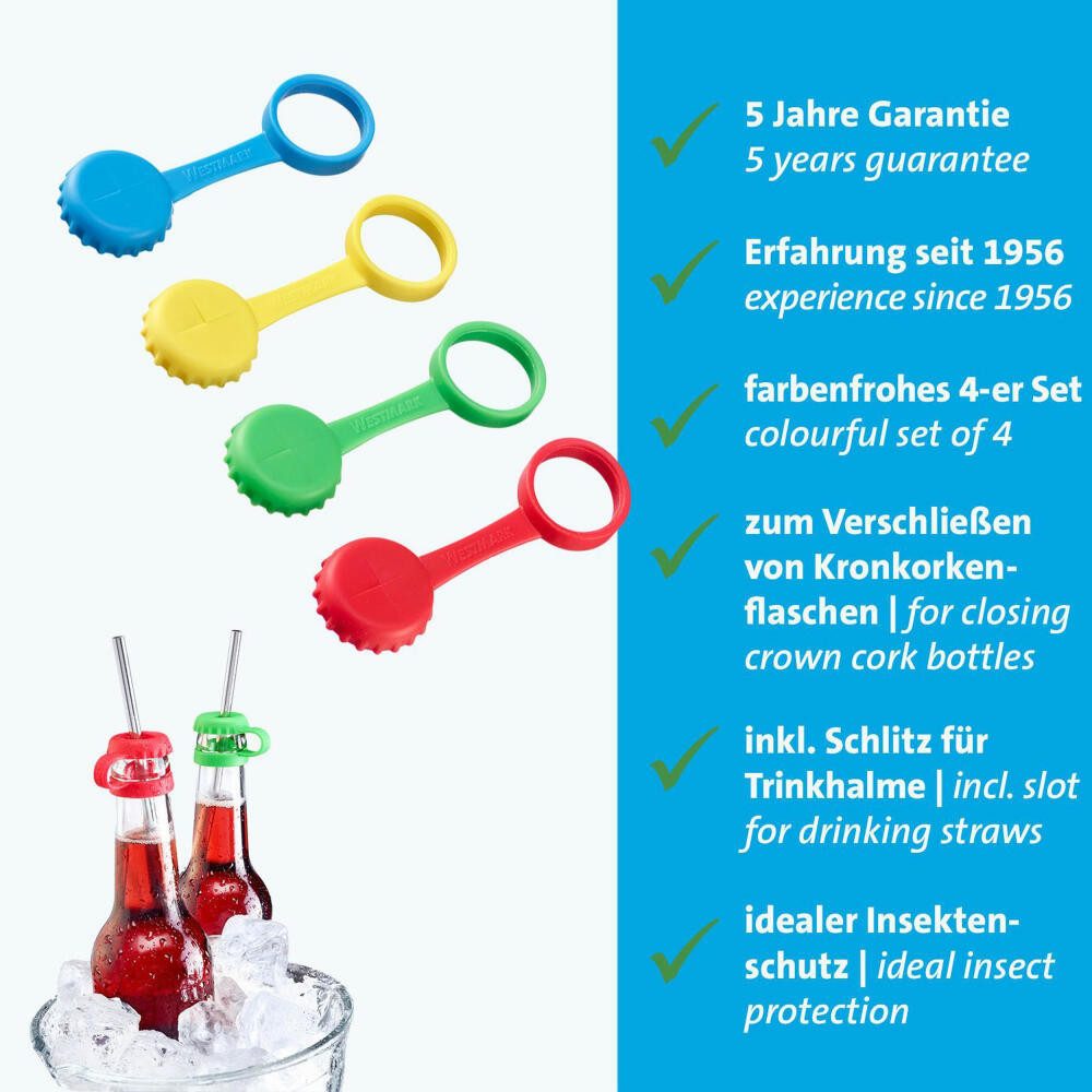 WESTMARK Flaschenverschluss 4 Stk., Silikon-Kronkorken, mit Schlitz für Trinkhalme