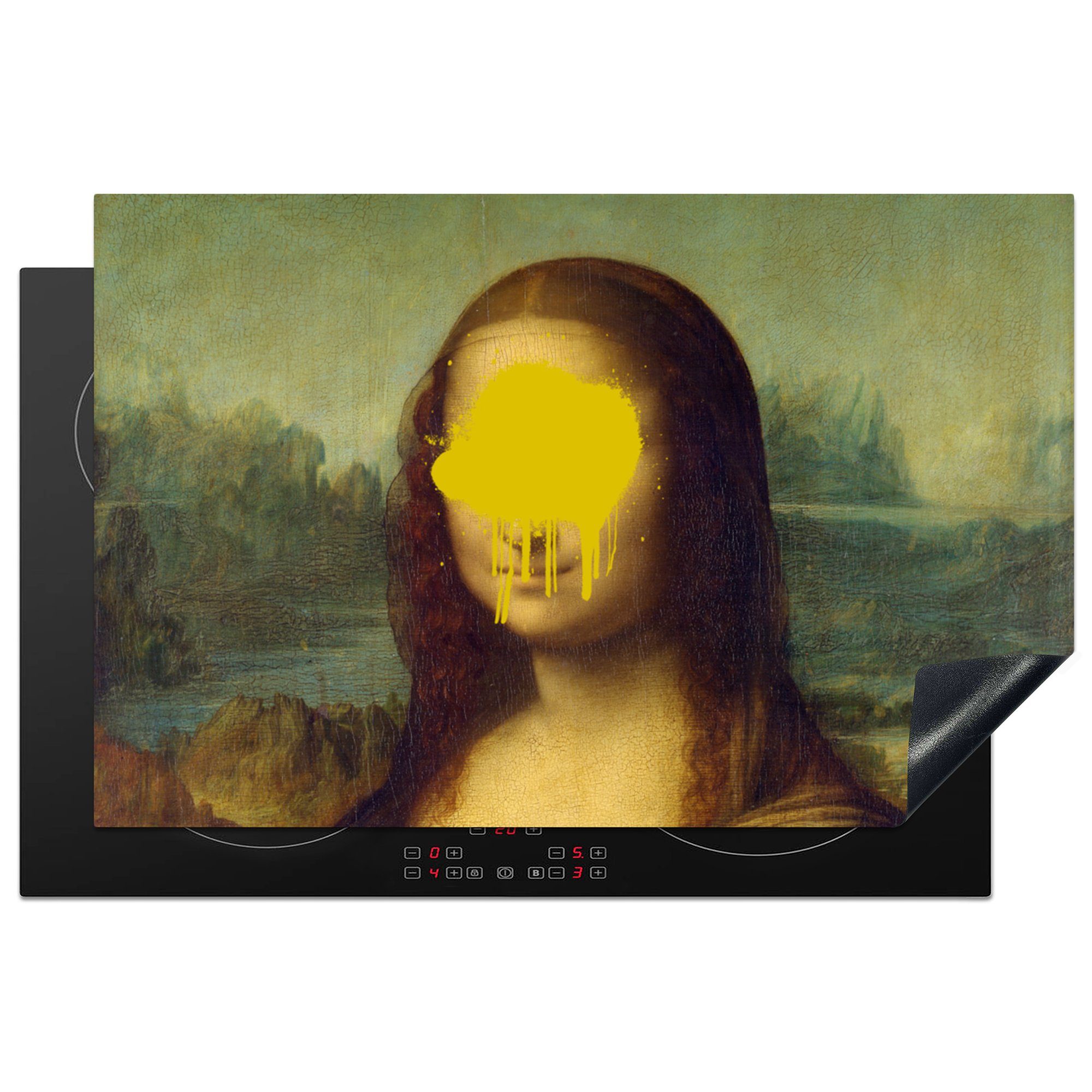 MuchoWow Herdblende-/Abdeckplatte Mona Lisa - Leonardo da Vinci - Gelb, Vinyl, (1 tlg), 81x52 cm, Induktionskochfeld Schutz für die küche, Ceranfeldabdeckung