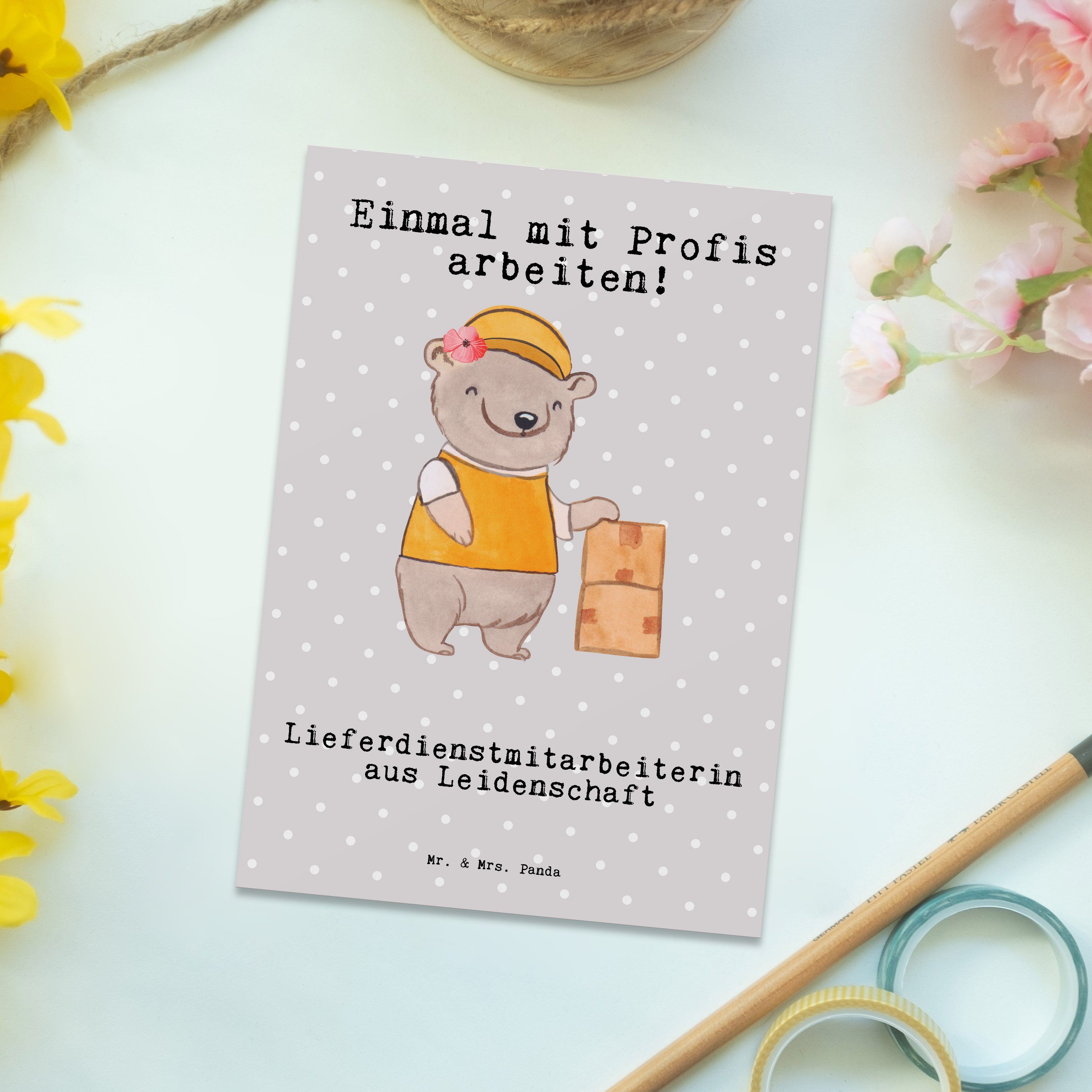 Grau Mrs. Pastell Mr. Leidenschaft aus Lieferdienstmitarbeiterin Geschenk - Postkarte - Panda &