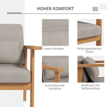 HOMCOM Relaxsessel Polsterstuhl mit Armlehnen, Armlehnstuhl (Loungesessel, 1-St., Akzentstuhl), Grau, 70 cm x 72 cm x 76 cm