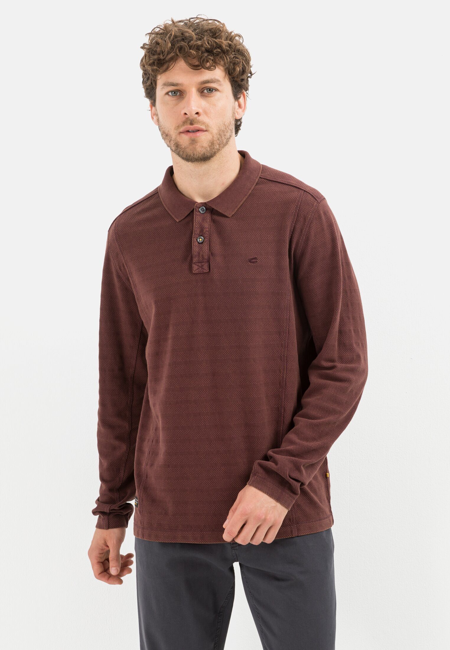 Shirts_Langarm-Poloshirt reiner Rot Poloshirt aus Baumwolle camel active