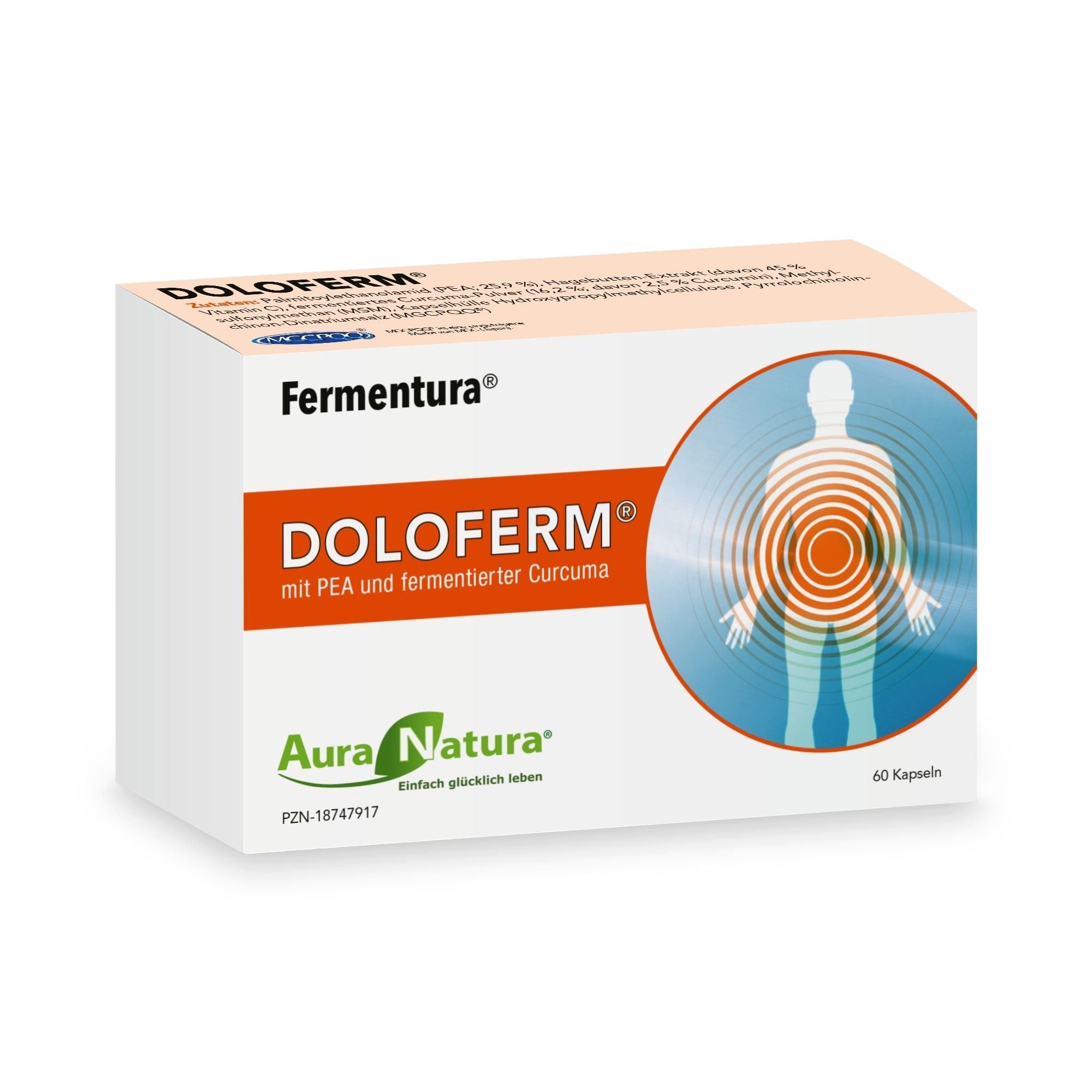 Aura Natura Fermentura Doloferm mit PEA (400 mg jeTagesdosis), MSM und Curcuma Kapseln, Packung à 60 St., PEA Kapseln mit PQQ & MSM