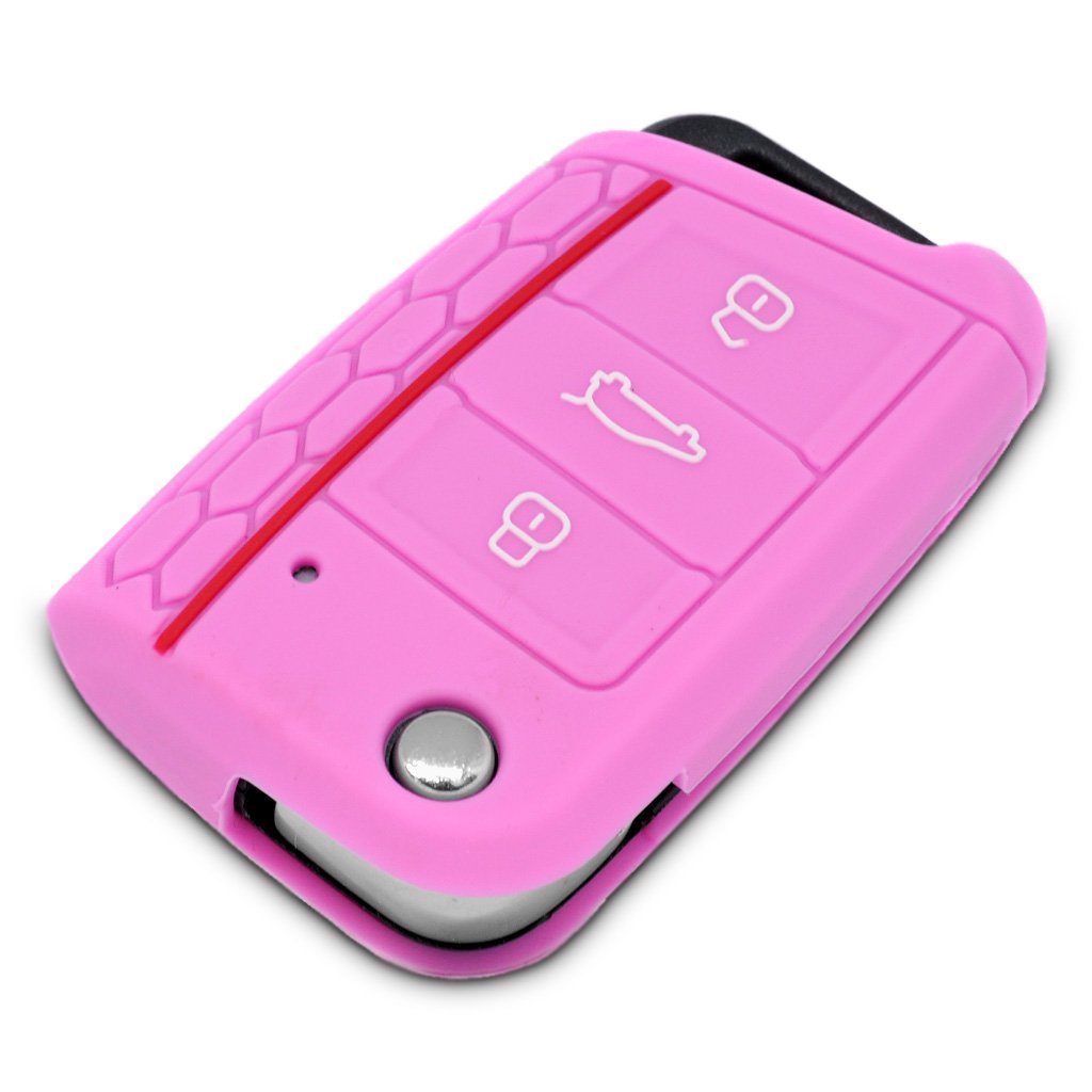 mt-key Schlüsseltasche Autoschlüssel Softcase Silikon Schutzhülle Rosa, für Golf 7 Polo 6C Seat Ateca Arona Leon Skoda Octavia Superb Kodiaq