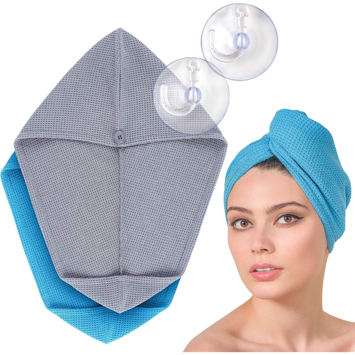FABCARE Turban-Handtuch Haar Turban Mikrofaser 2er Set in Grau und Blau, (2-St)
