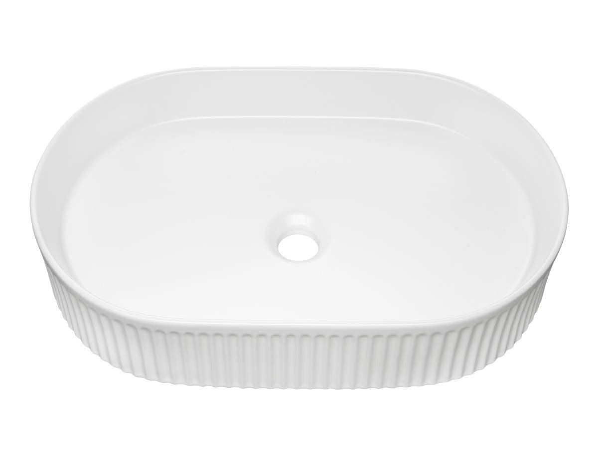 Thumbnail - einfachgutemoebel Waschtisch-Set Aufsatz-Waschbecken RIFF 48cm, Keramik geriffelt, weiß, (Waschbecken, 1-St., Waschbecke...