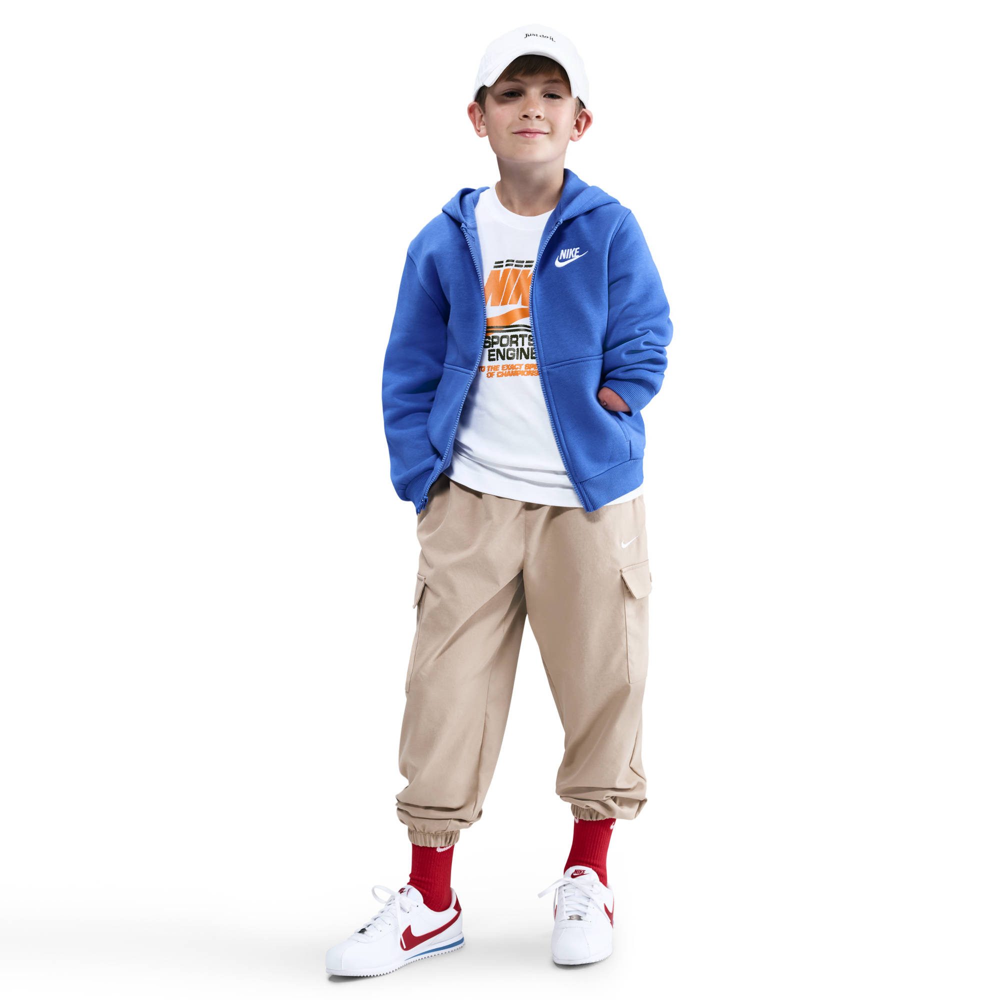 Nike Sportswear Kapuzensweatjacke K NSW CLUB FLC HD FZ LS LBR mit Kapuze, aus Baumwollmischung, Langarm, normale Länge