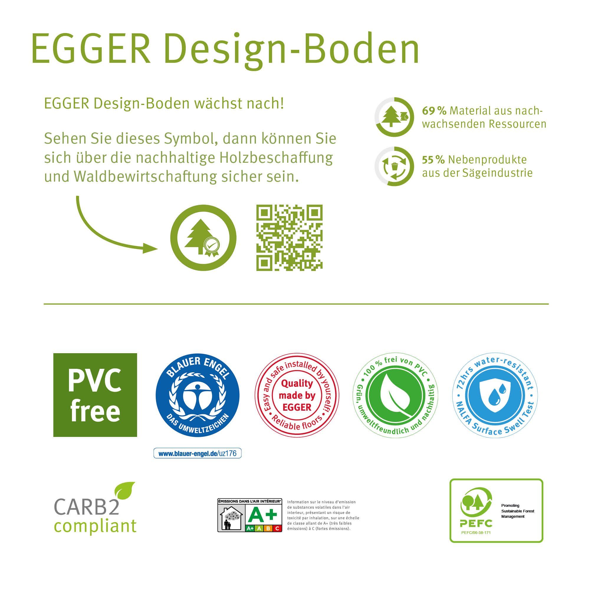 Robust Designboden 1,995m), Eiche (7,5mm, GreenTec hellbraun, Berdal strapazierfähig EGGER ED7001 &