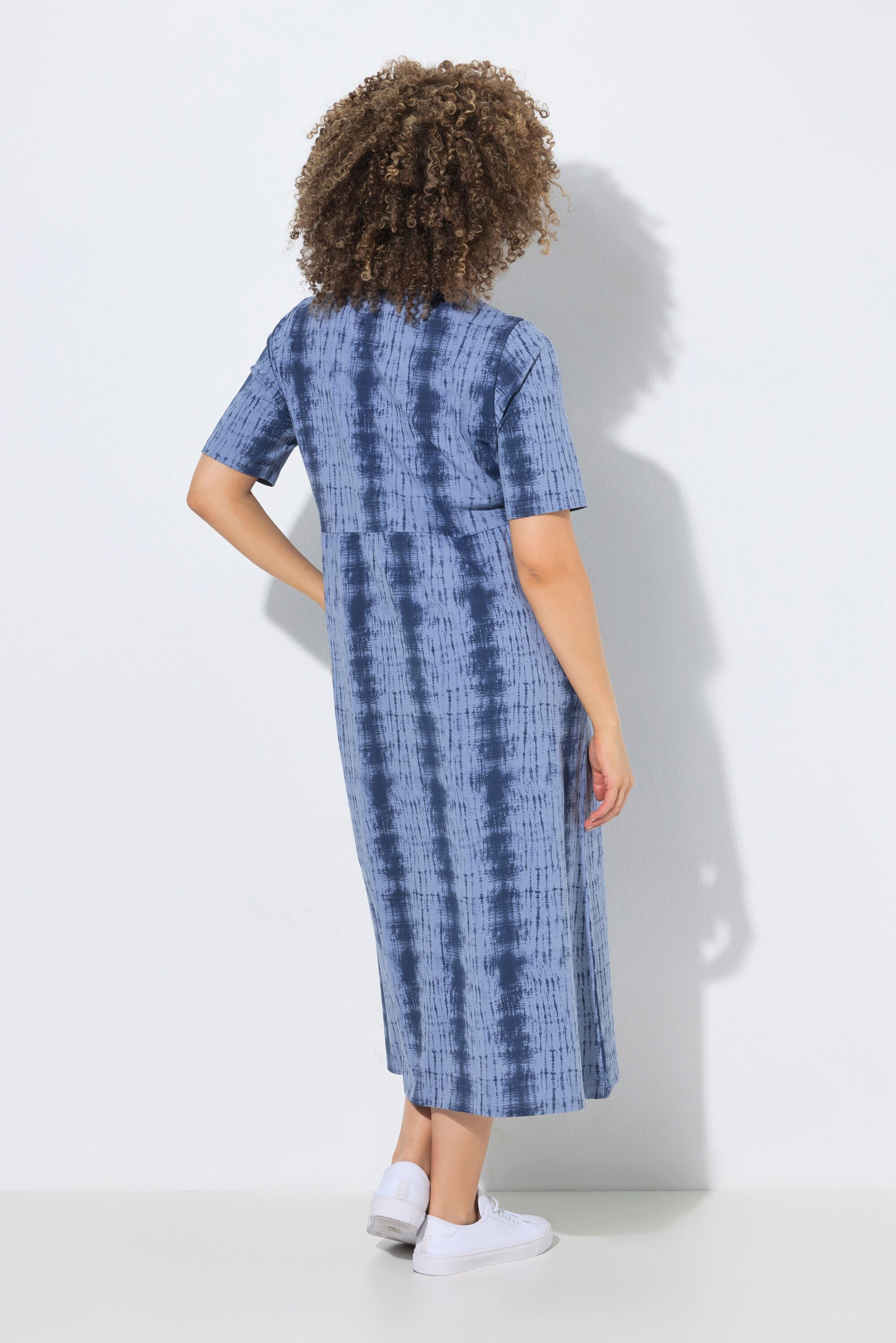 Ulla Popken Jerseykleid Midikleid Batikstreifen A-Linie Rundhals Halbarm