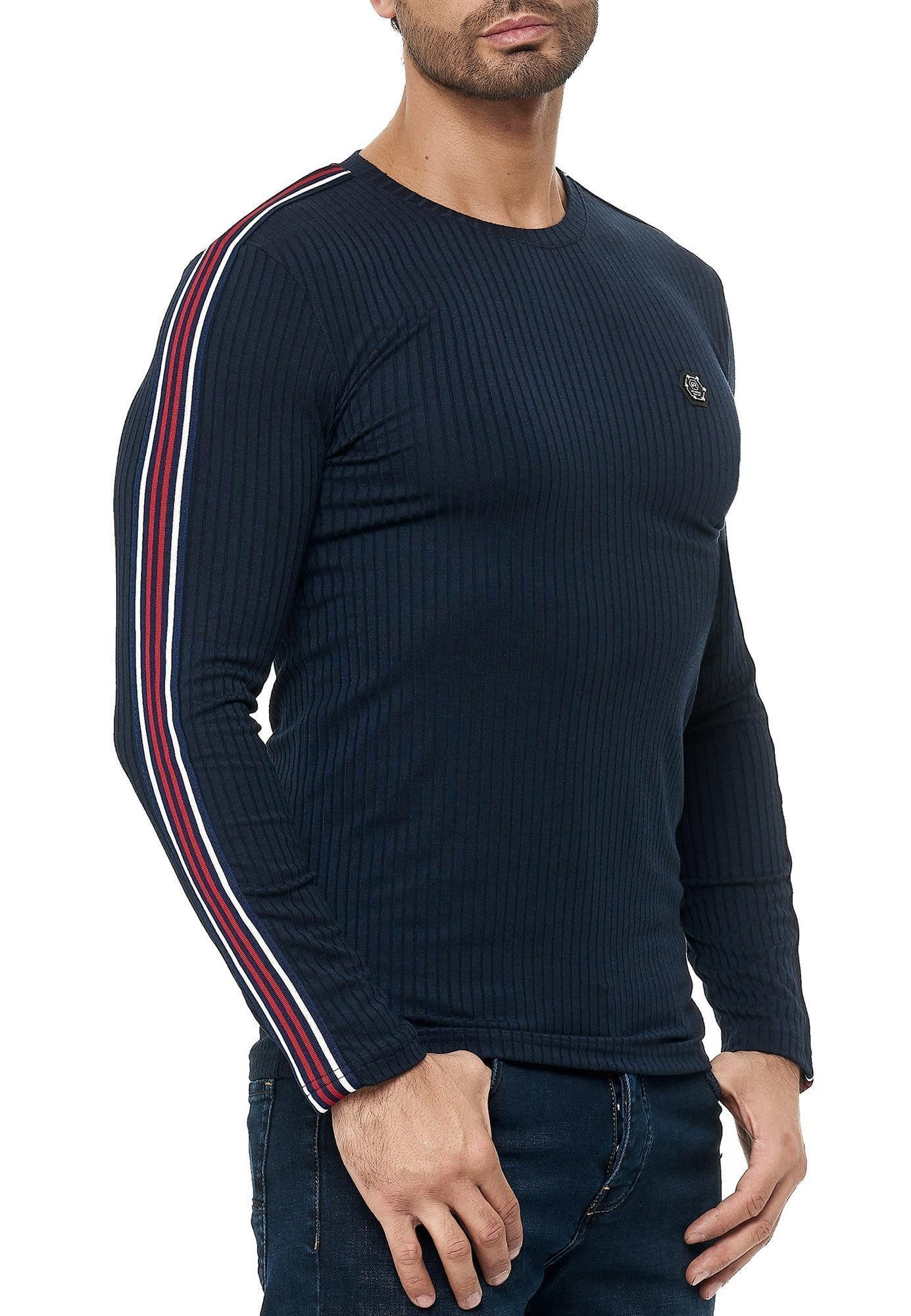 RedBridge Strickpullover Figurbetont Feinstrick Longsleeve Slim Fit Kontraststreifen