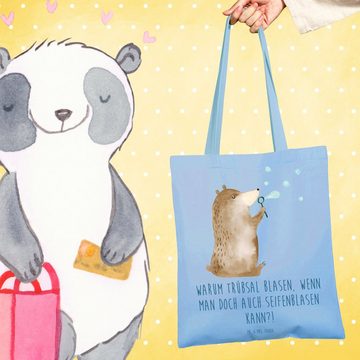Mr. & Mrs. Panda Tragetasche Bär Seifenblasen - Sky Blue - Geschenk, Einkaufstasche, Beutel, Beute (1-tlg), Lange Tragegriffe