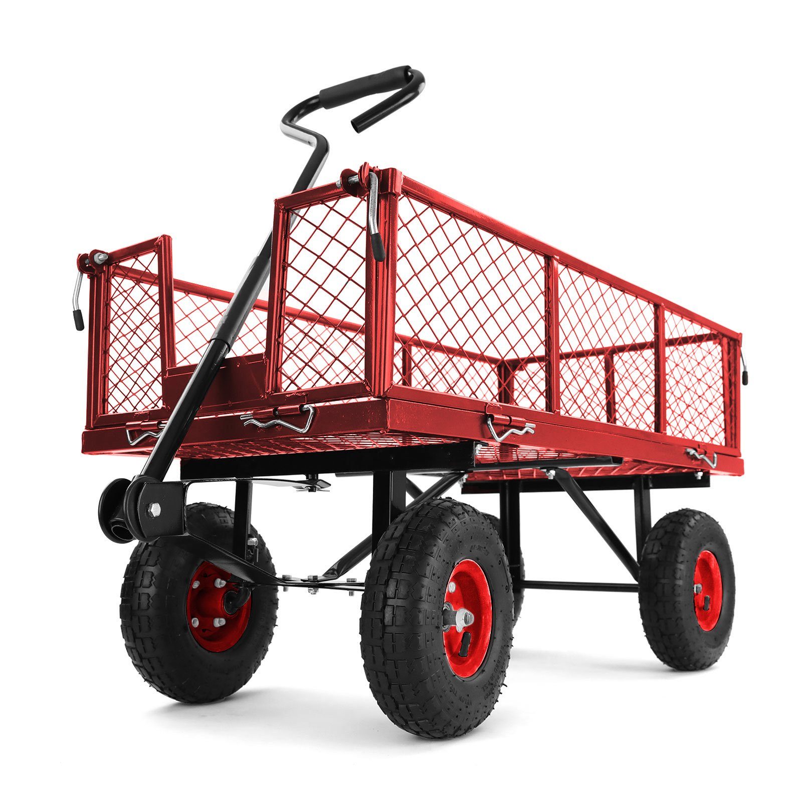 RAMROXX Bollerwagen Transport Gitterwagen Handwagen Seitenteile klappbar bis 300kg Rot