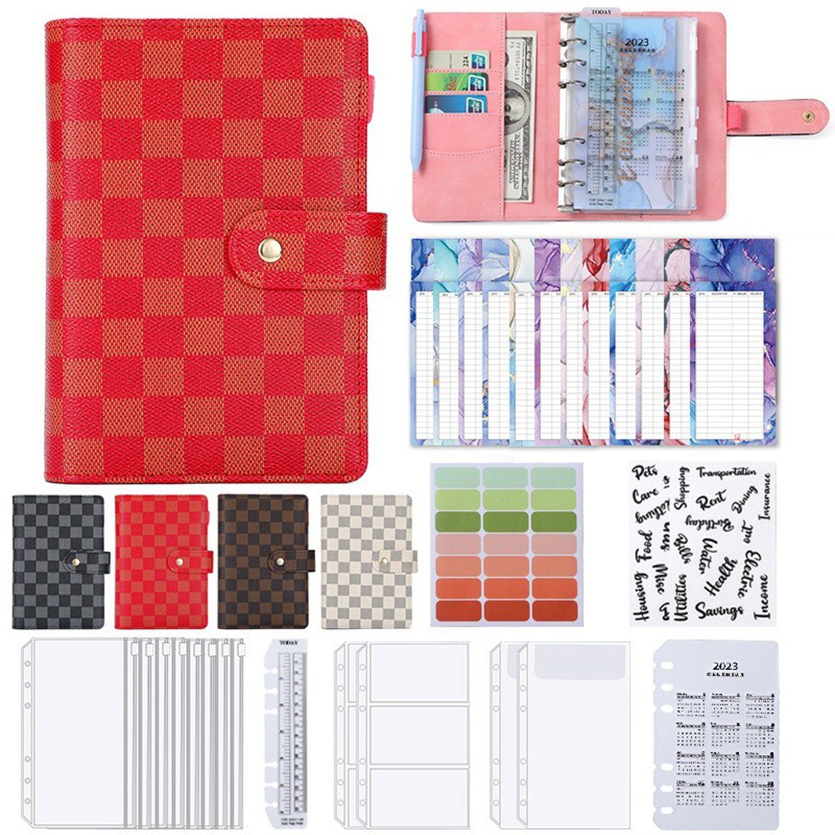 Gelb Binder, und Budget Notizbuch Fund Rot Haushaltsbuch A6 mit für Farbkarten Geldumschlägen XDeer Planner Budget Sinking