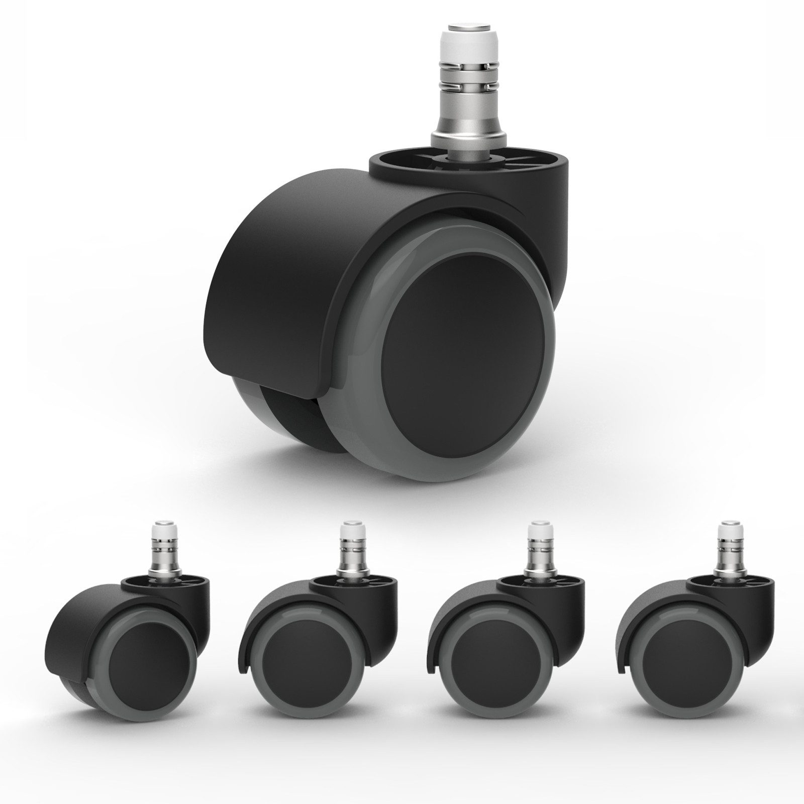 Versee Stuhlrolle Hartbodenrollen 50mm PU Schwarz/Grau Stift 11x22mm Kunststoffring, (Set, 1-St., 5 Stück)