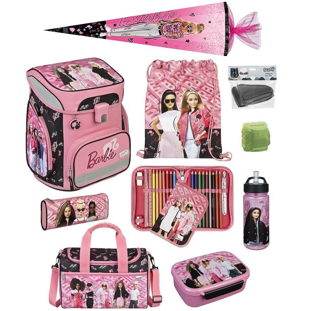 Scooli Schulranzen EasyFit (Set, 10-tlg., inkl. Sporttasche und Schultüte / Zuckertüte), BARBIE Mattel Pink