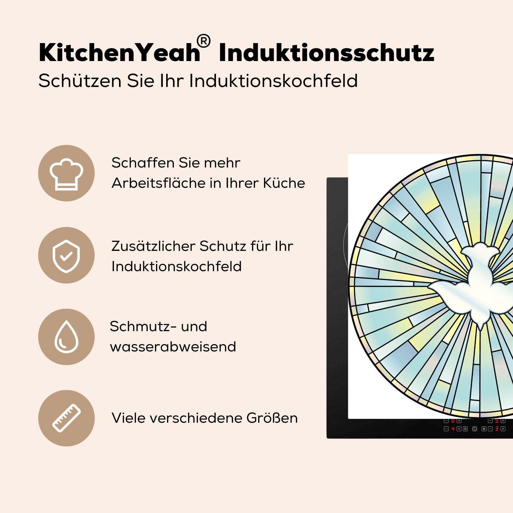 MuchoWow Herdblende-/Abdeckplatte Illustration einer Taube für küche Ceranfeldabdeckung, Vinyl, farbigem (1 78x78 Arbeitsplatte in tlg), Glas, cm