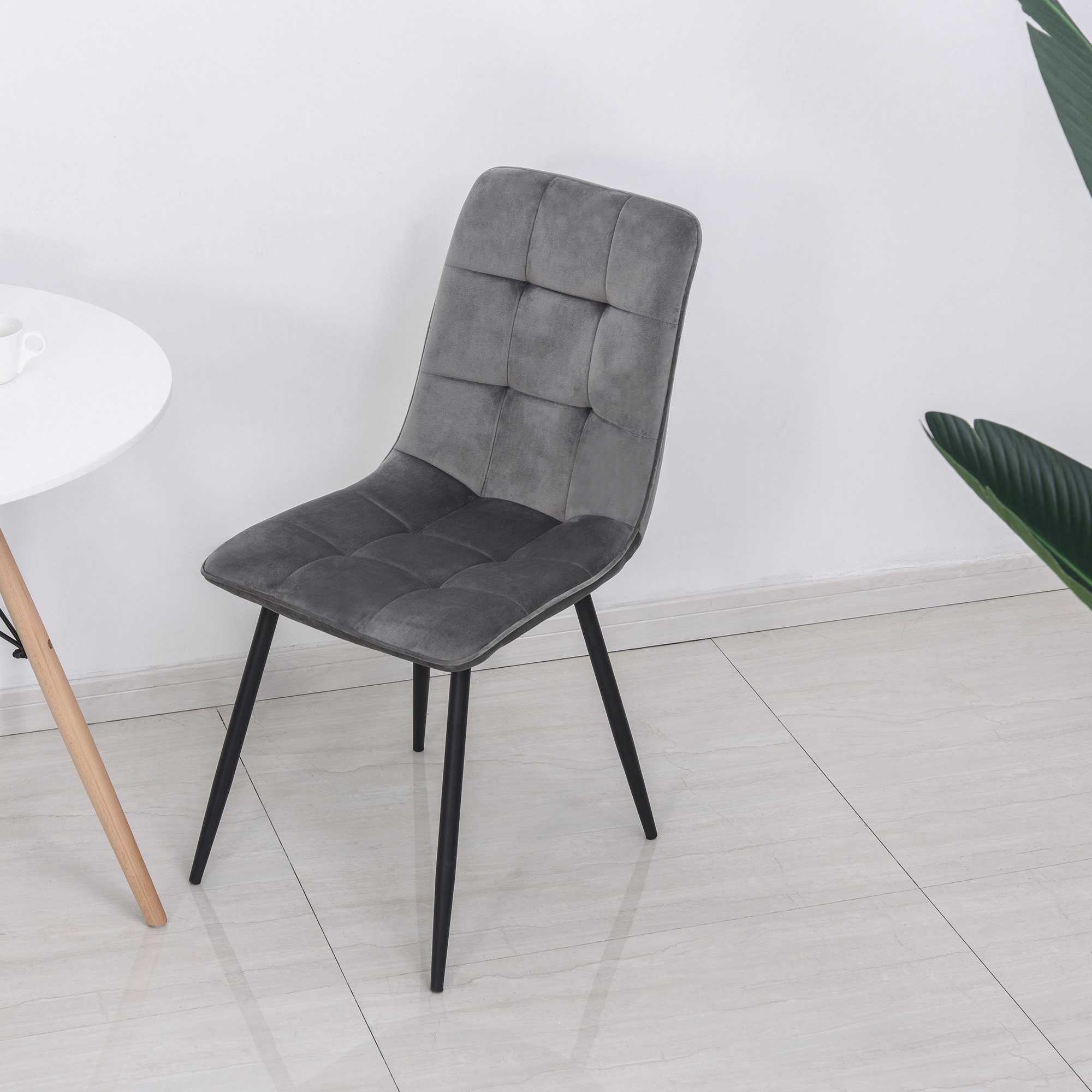 HOMCOM Esszimmerstuhl Küchenstuhl mit Samt-Optik (Polsterstuhl, 2 St), Metall Grau+Schwarz 45 x 63 x 90 cm