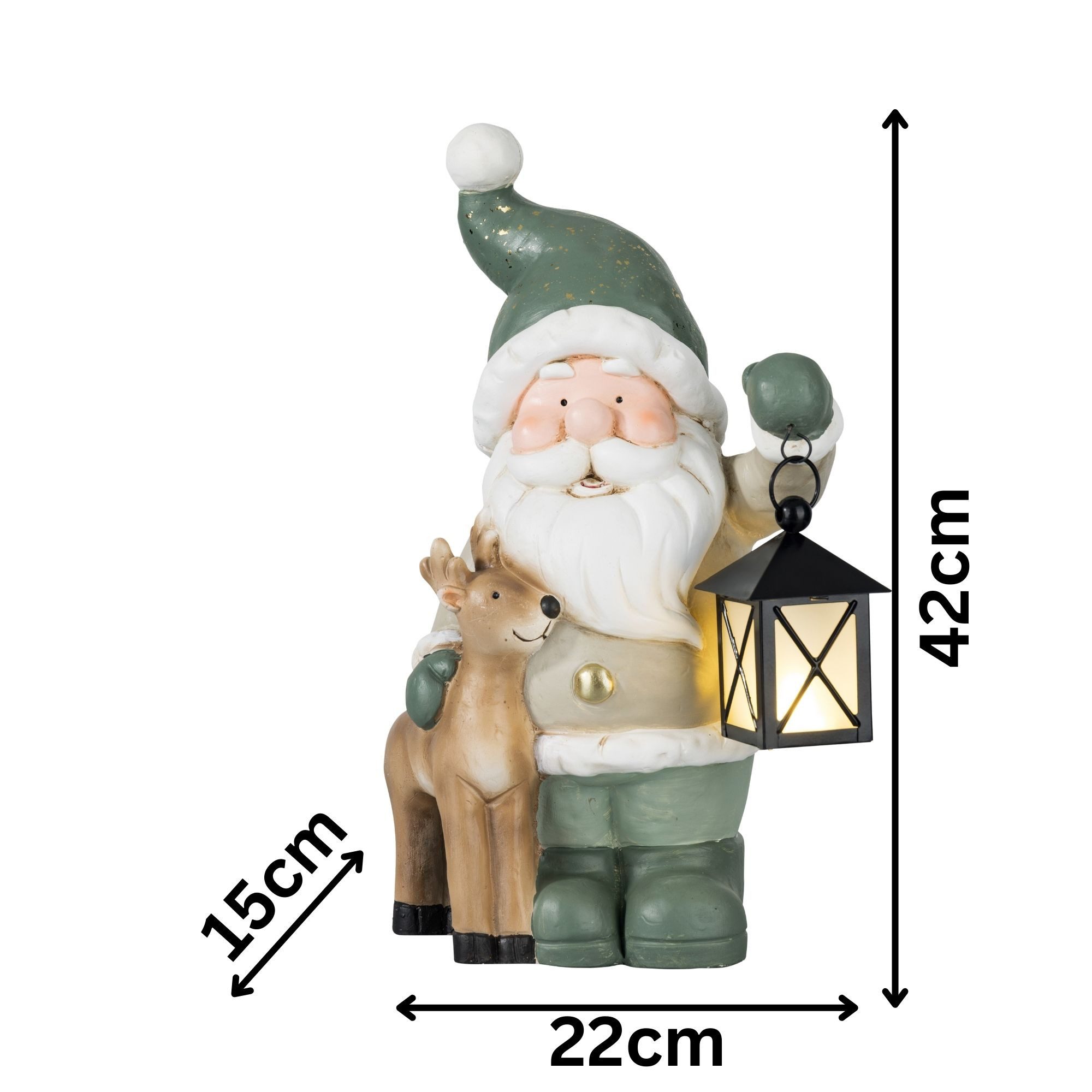 Kamelio Weihnachtsfigur Weihnachtsdeko Figur Weihnachtsfiguren mit LED Laterne Deko Figur (1 St), mit LED Laterne